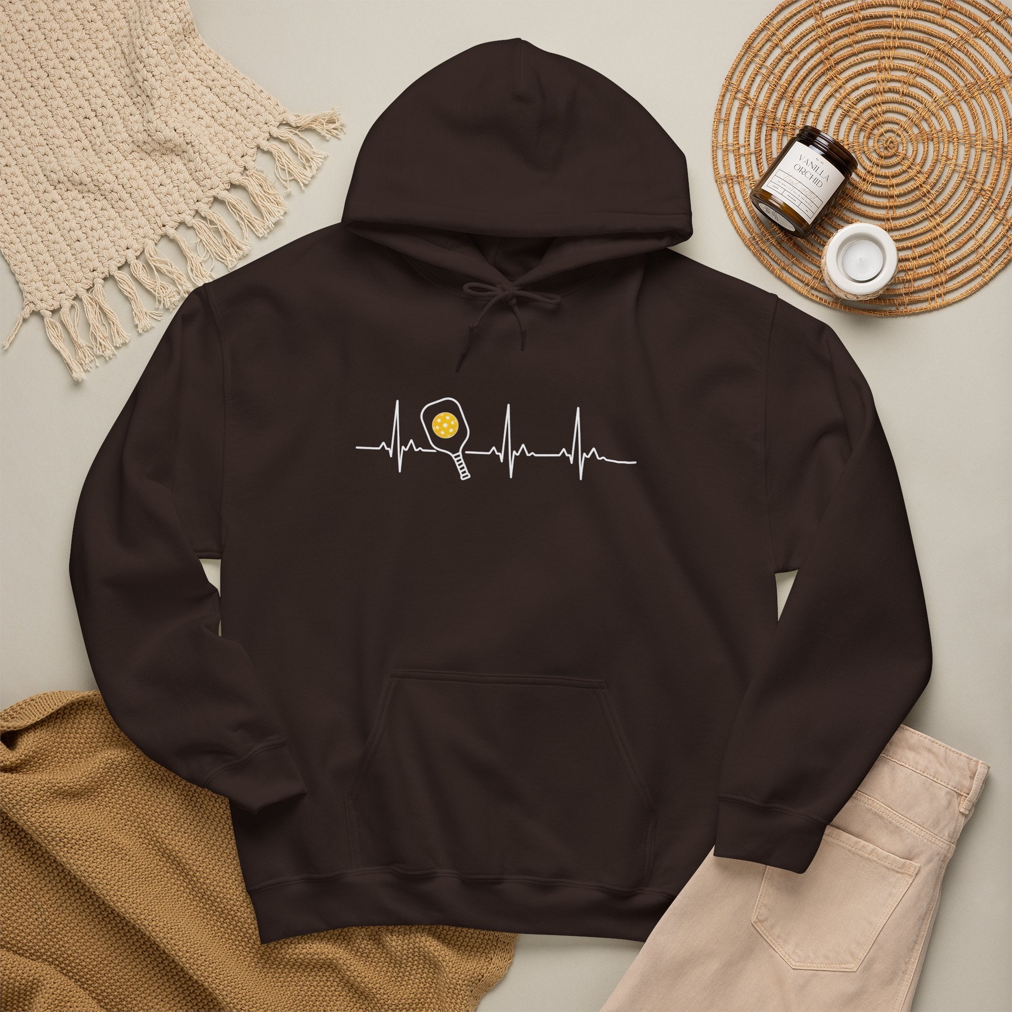 Hoodie — Minimal Tiny Sun Chest Graphic, Casual Cozy Pullover