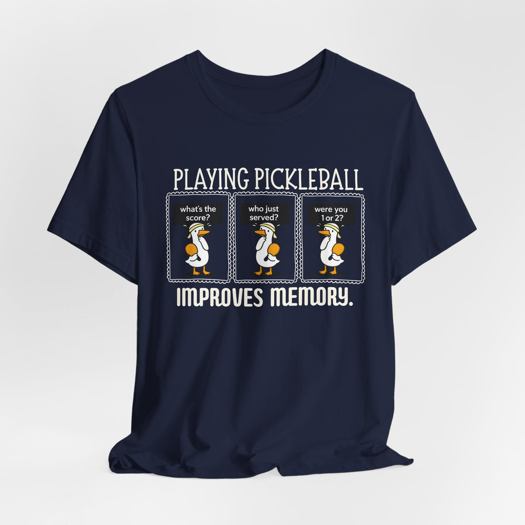 Pickleball Tee — "Playing Pickleball Improves Memory" Funny Penguin Graphic Shirt