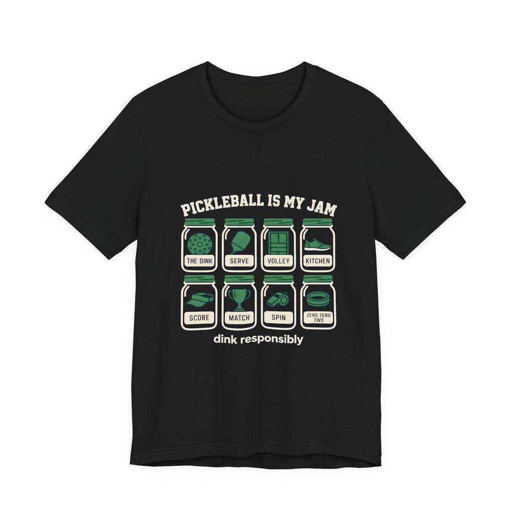 Pickleball Is My Jam T-Shirt — Vintage Courts & Paddle Icons, "Drink Responsibly" Tee