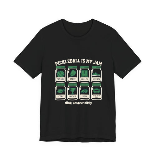 Pickleball Is My Jam T-Shirt — Vintage Courts & Paddle Icons, "Drink Responsibly" Tee
