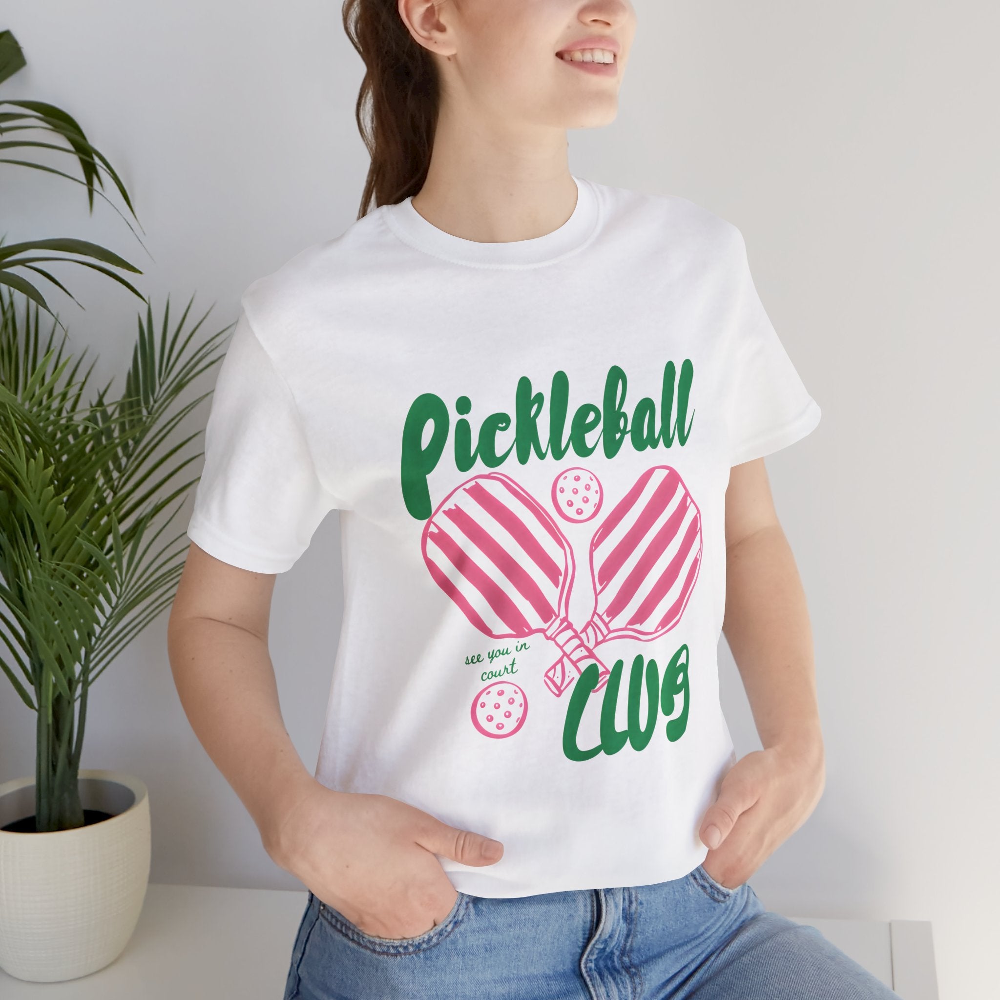 Pickleball Club Heart Tee — Women's Pink & Green Paddle Shirt