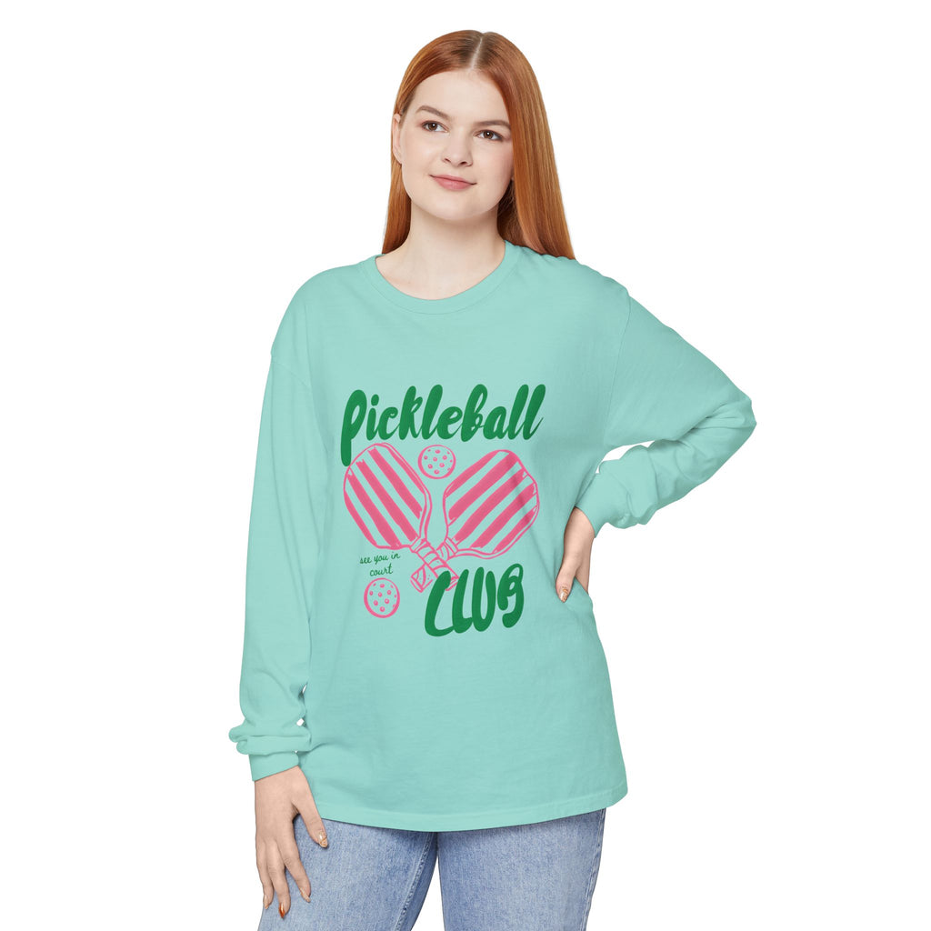 Pickleball Love Long Sleeve Tee – Women's Pink Paddle Graphic