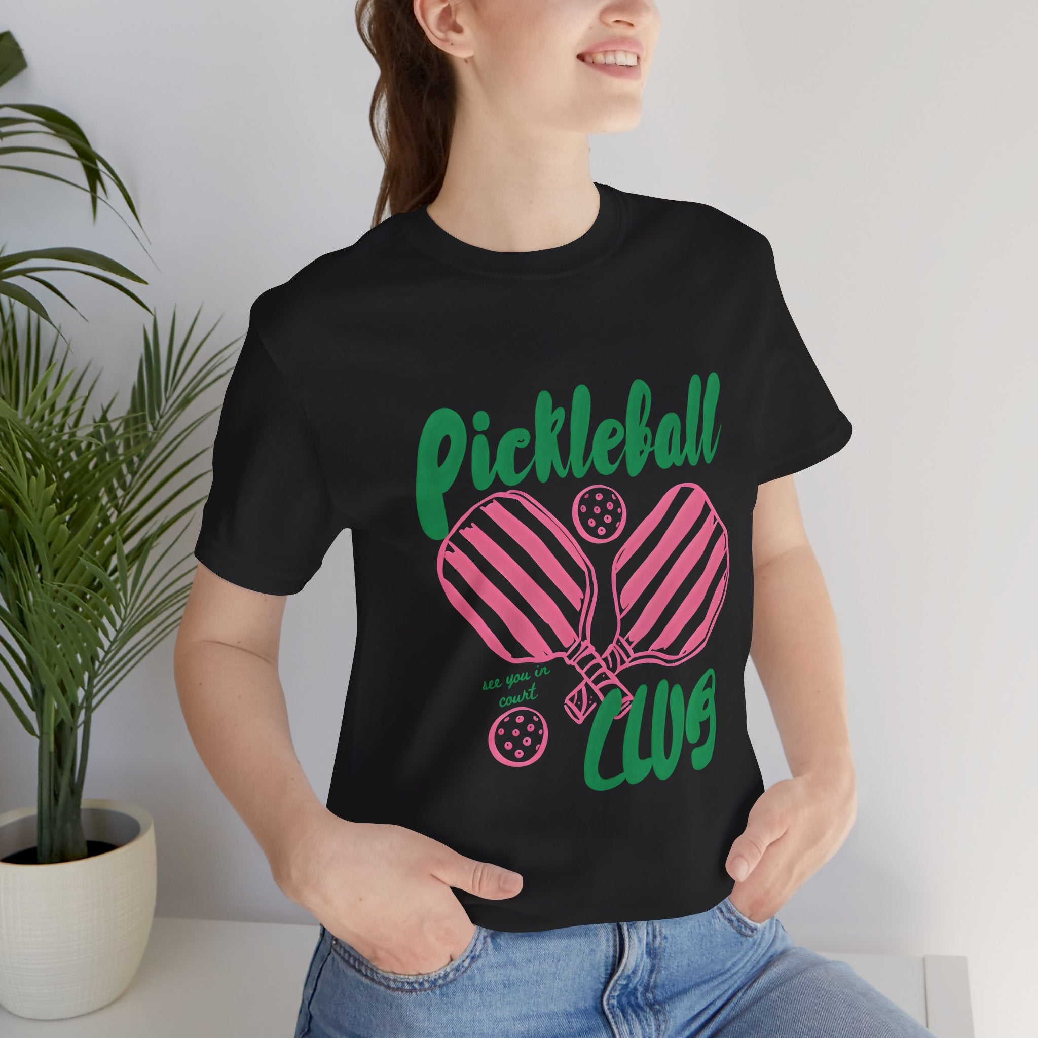 Pickleball Club Heart Tee — Women's Pink & Green Paddle Shirt