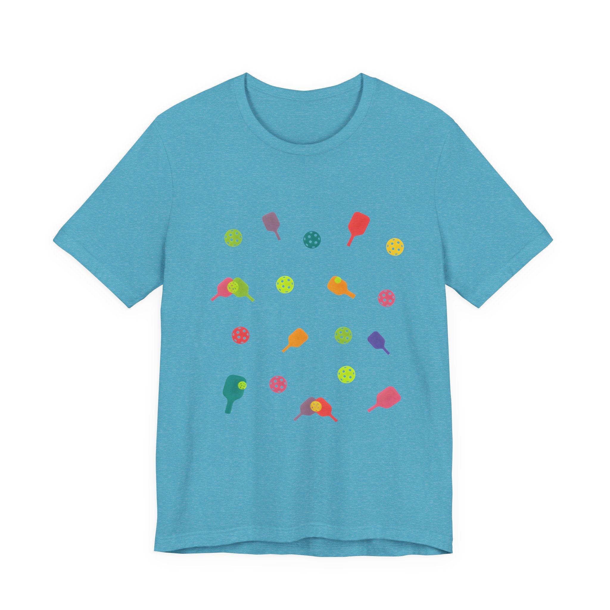 Pickleball Pattern Tee — Colorful Paddle & Ball Graphic T-Shirt