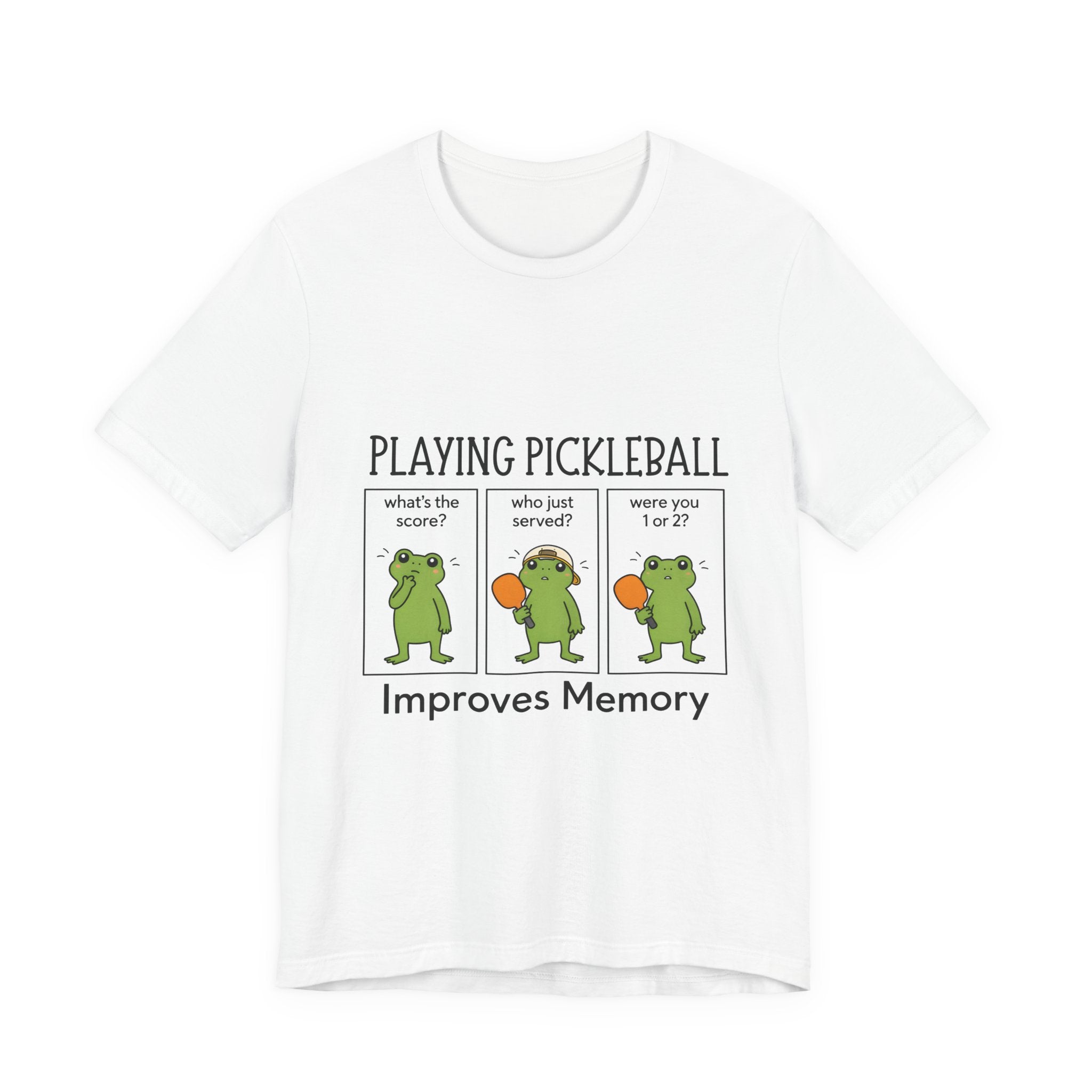 Pickleball T‑Shirt – Funny Frog Comic 'Playing Pickleball Improves Memory'