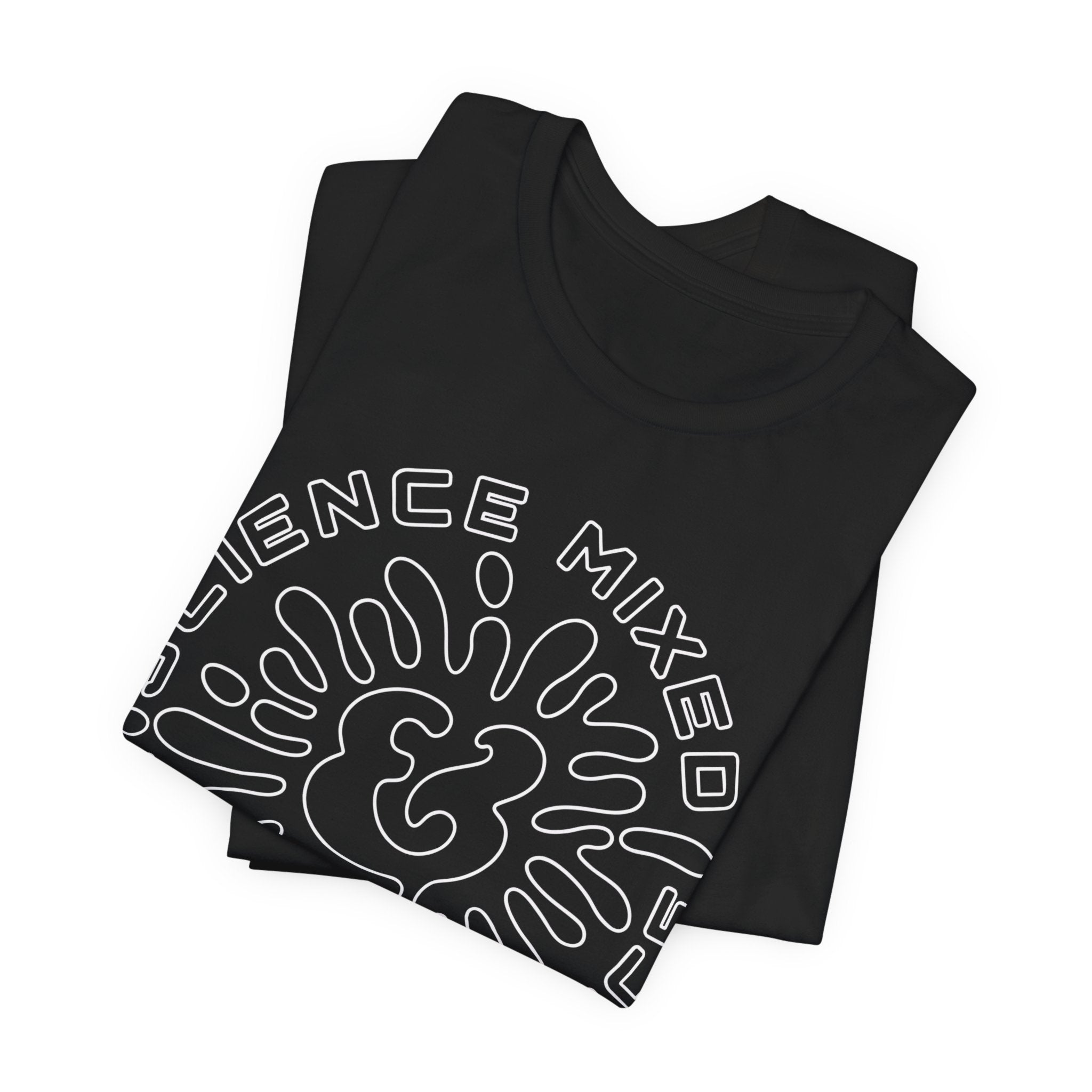 Science & Violence Graphic Tee — Retro Psychedelic Badge T‑Shirt