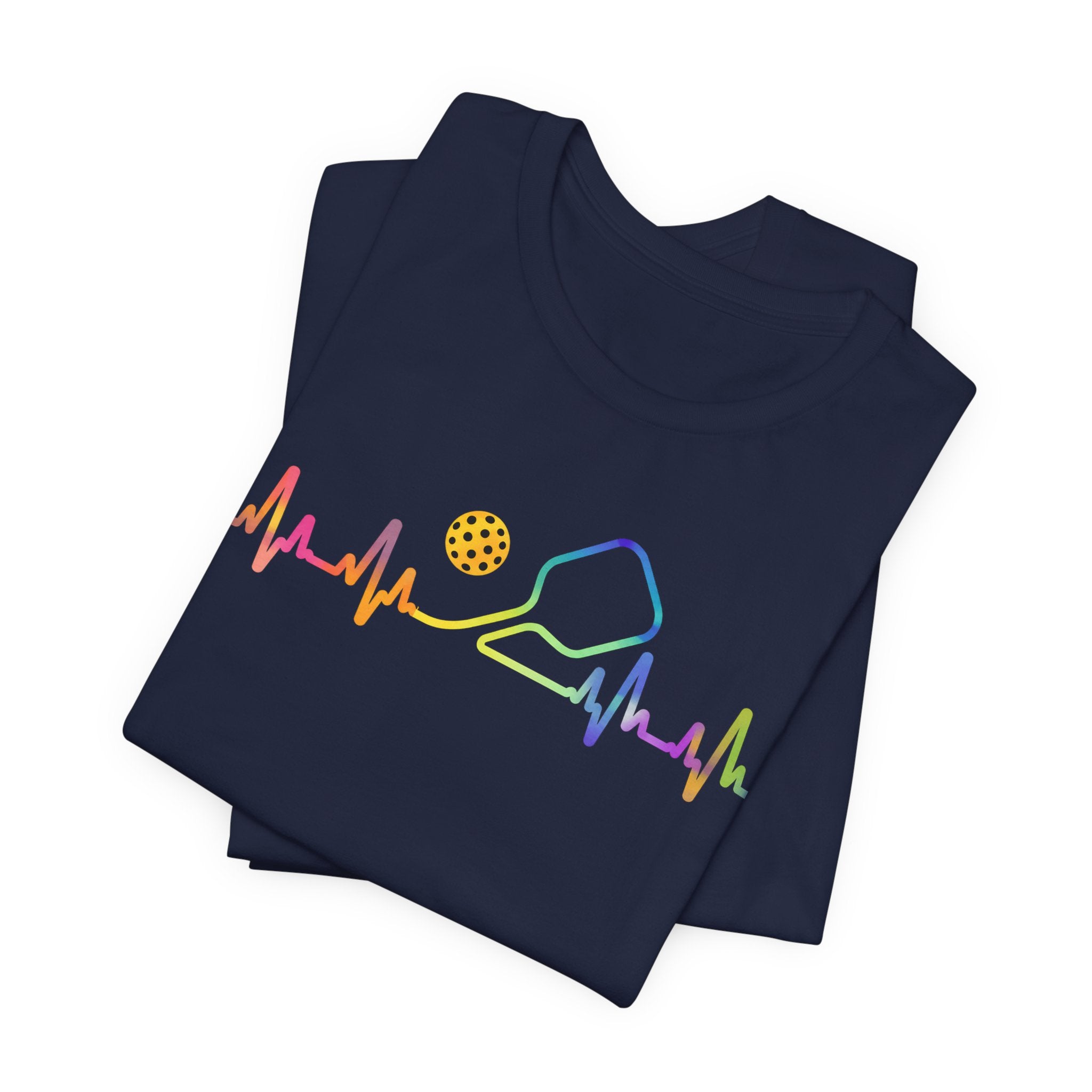Ping Pong Heartbeat T-Shirt — Rainbow Table Tennis Paddle & Ball Tee