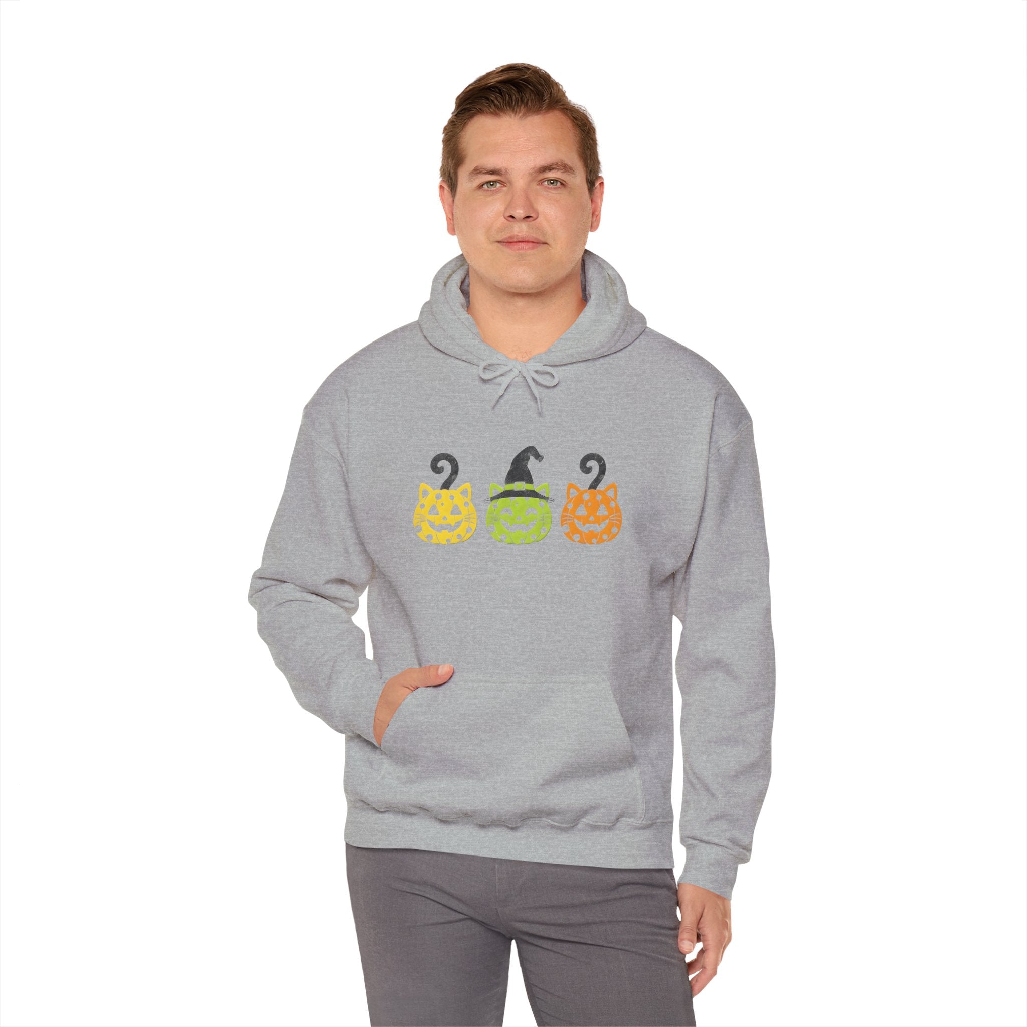 Pumpkin Trio Halloween Hoodie — Cute Witch Hat Jack-o'-Lantern Sweatshirt