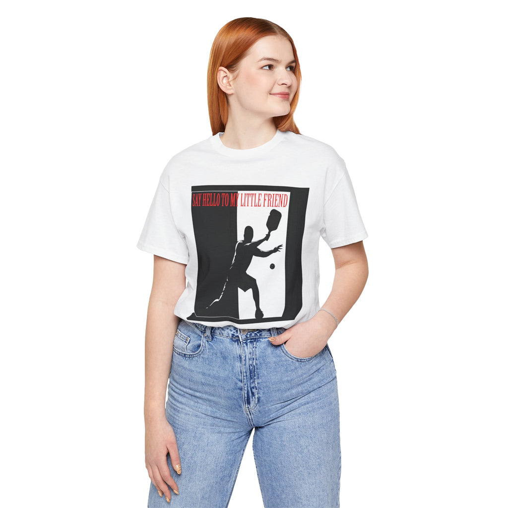 Tennis Tee — "Say Hello to My Little Friend" Retro Silhouette Shirt