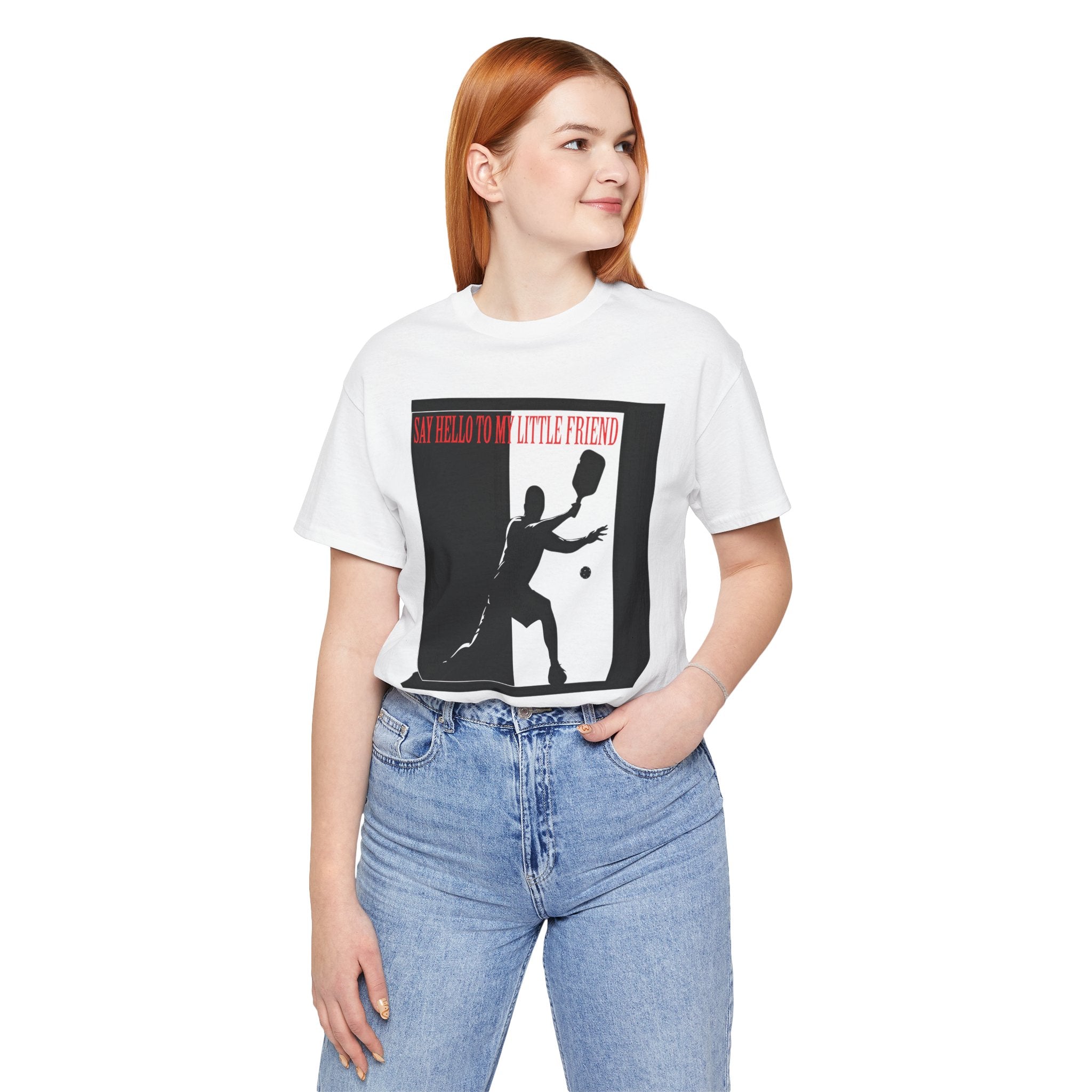 Tennis Tee — "Say Hello to My Little Friend" Retro Silhouette Shirt