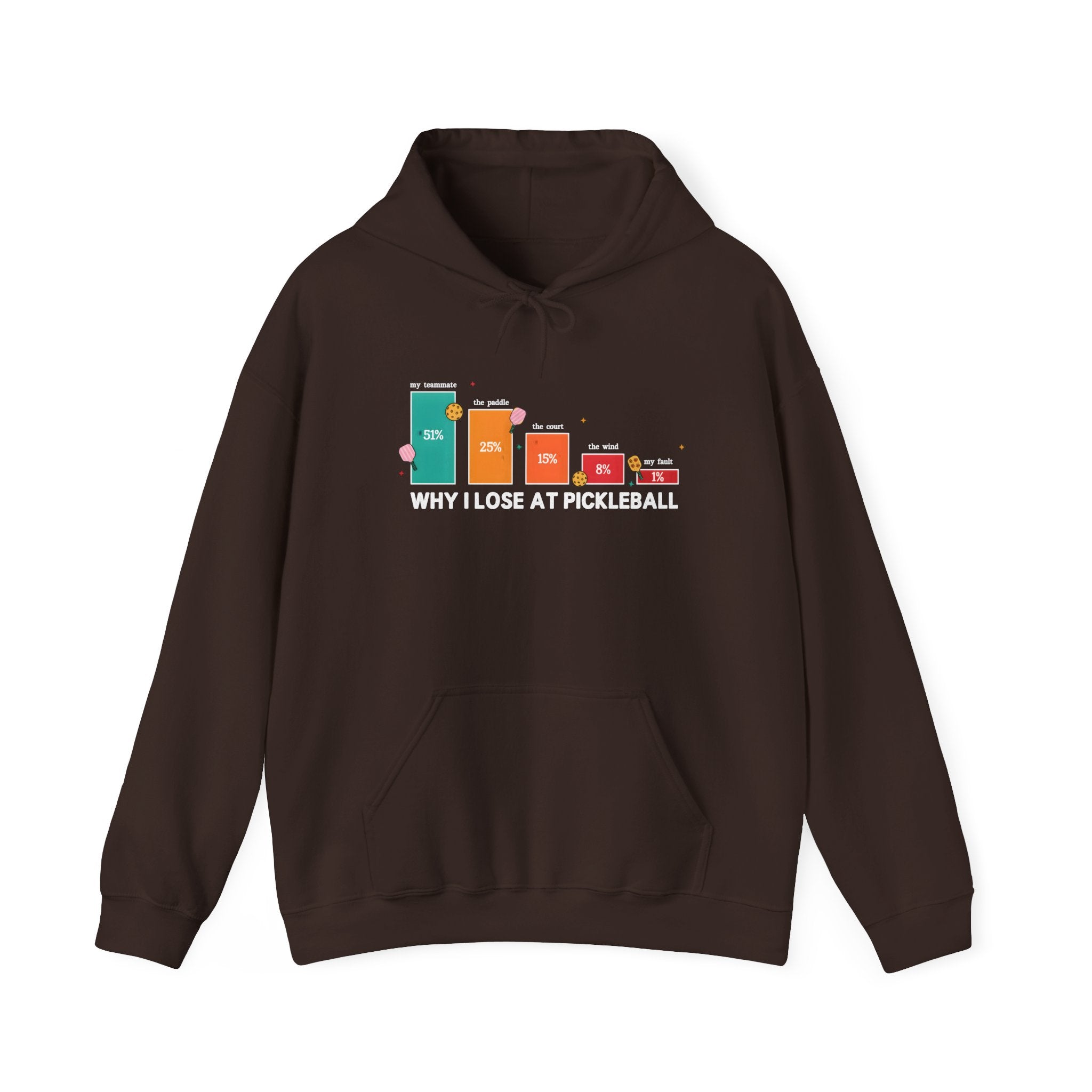 Pickleball Humor Hoodie – "Why I Lose at Pickleball" Bar Chart Graphic