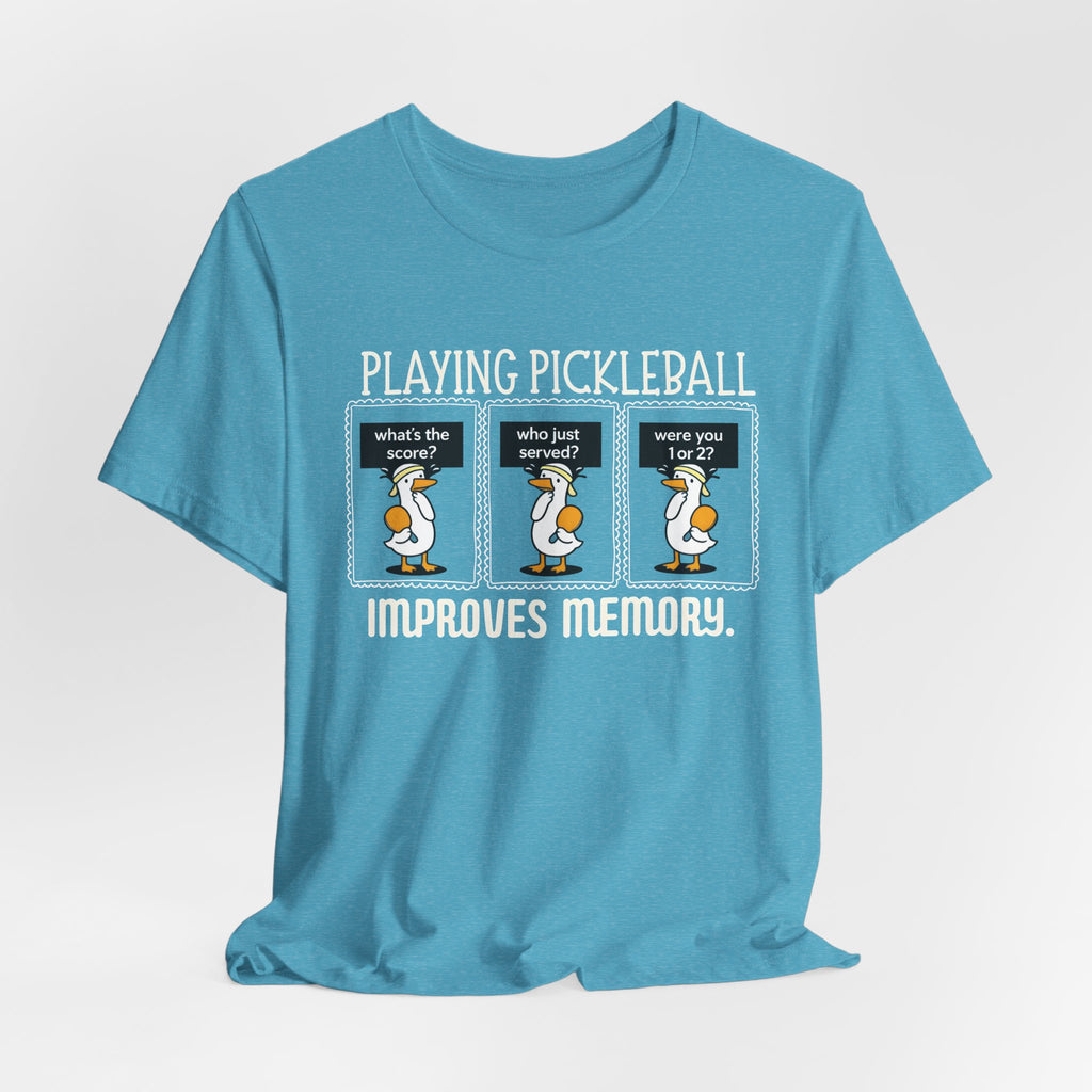 Pickleball Tee — "Playing Pickleball Improves Memory" Funny Penguin Graphic Shirt