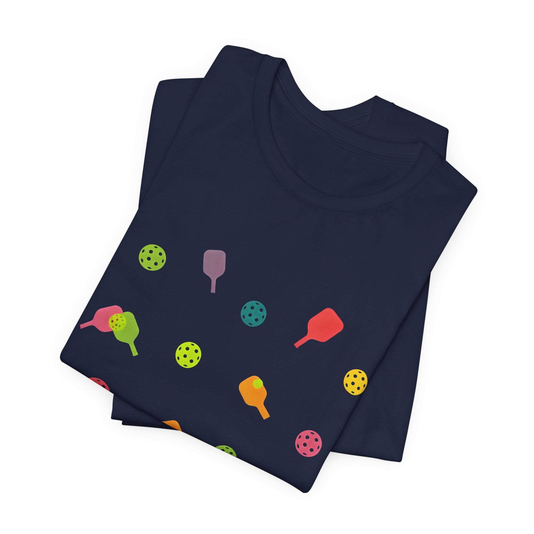 Pickleball Pattern Tee — Colorful Paddle & Ball Graphic T-Shirt