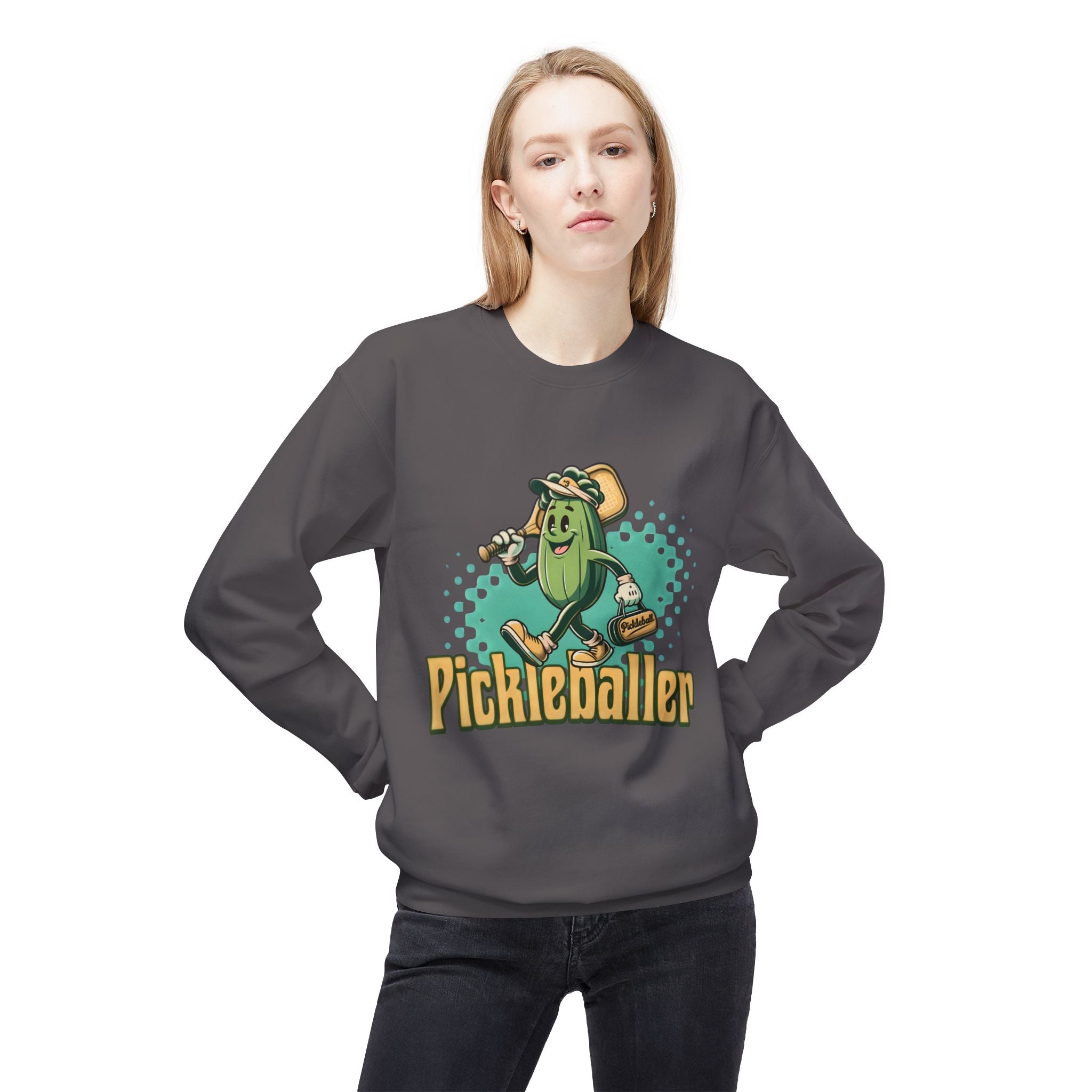 Pickleball Cartoon Crewneck Sweatshirt — "Pickleballer" Graphic