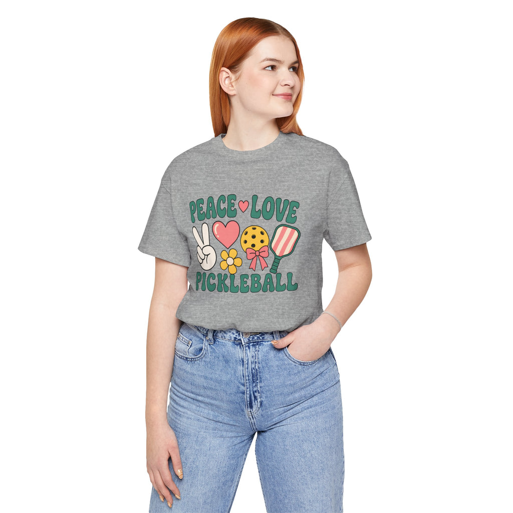 Pickleball Peace & Love T-Shirt – Cute Retro Paddle Design