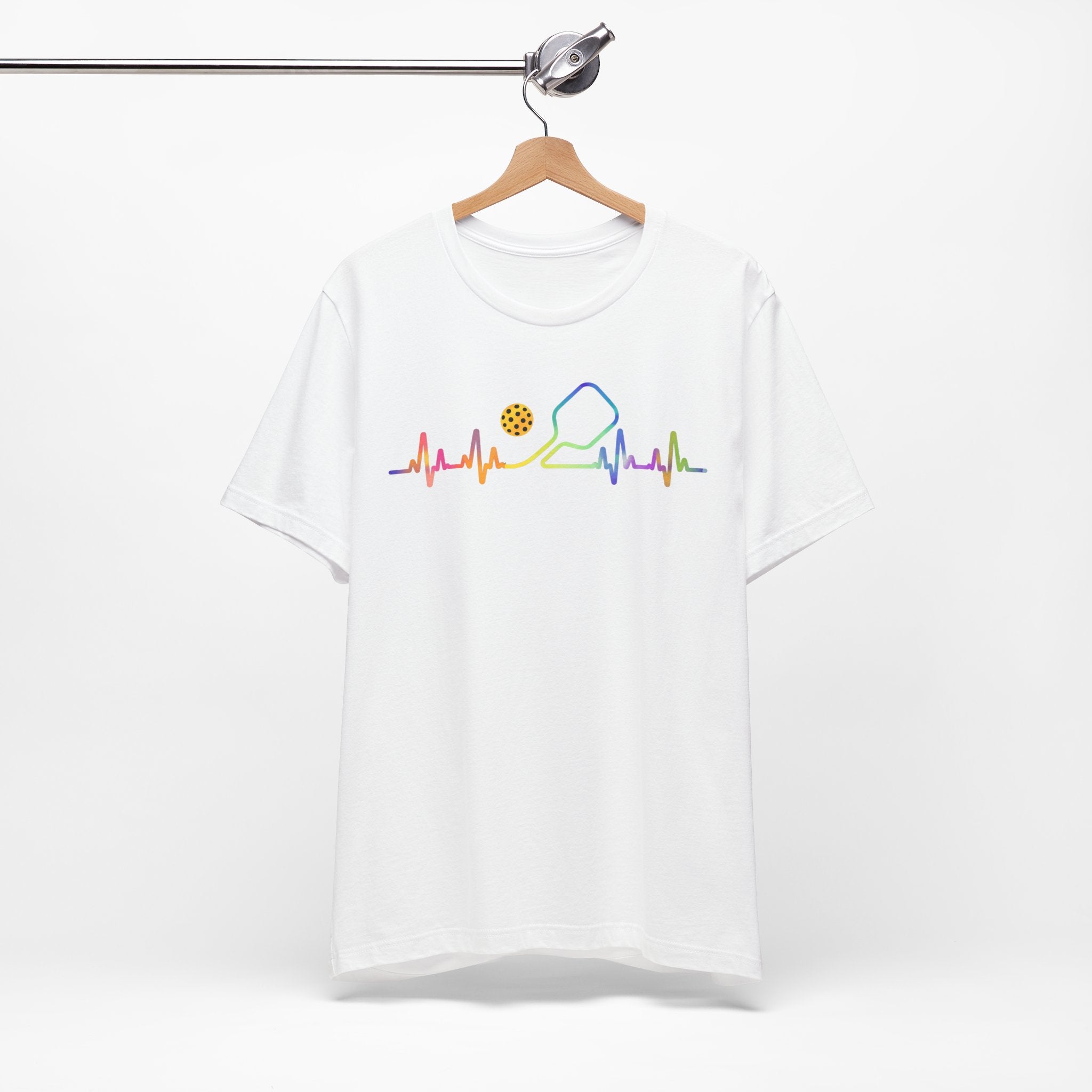 Ping Pong Heartbeat T-Shirt — Rainbow Table Tennis Paddle & Ball Tee