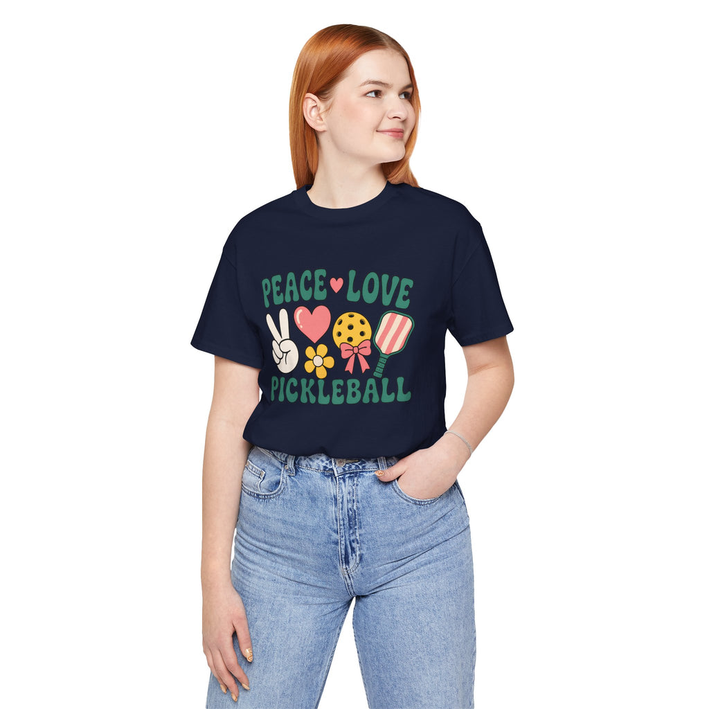 Pickleball Peace & Love T-Shirt – Cute Retro Paddle Design