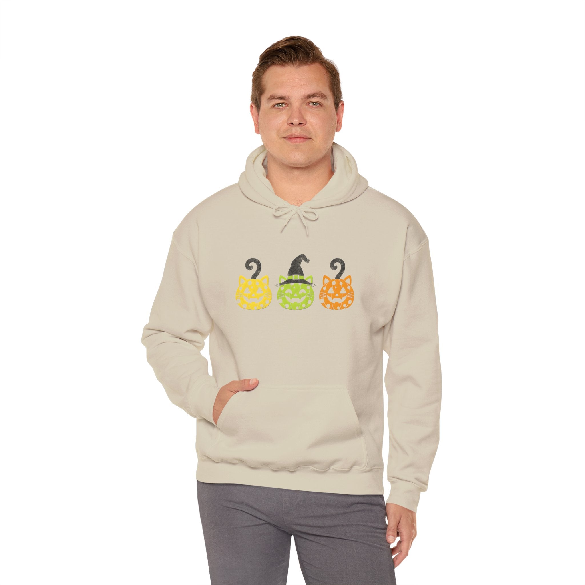 Pumpkin Trio Halloween Hoodie — Cute Witch Hat Jack-o'-Lantern Sweatshirt