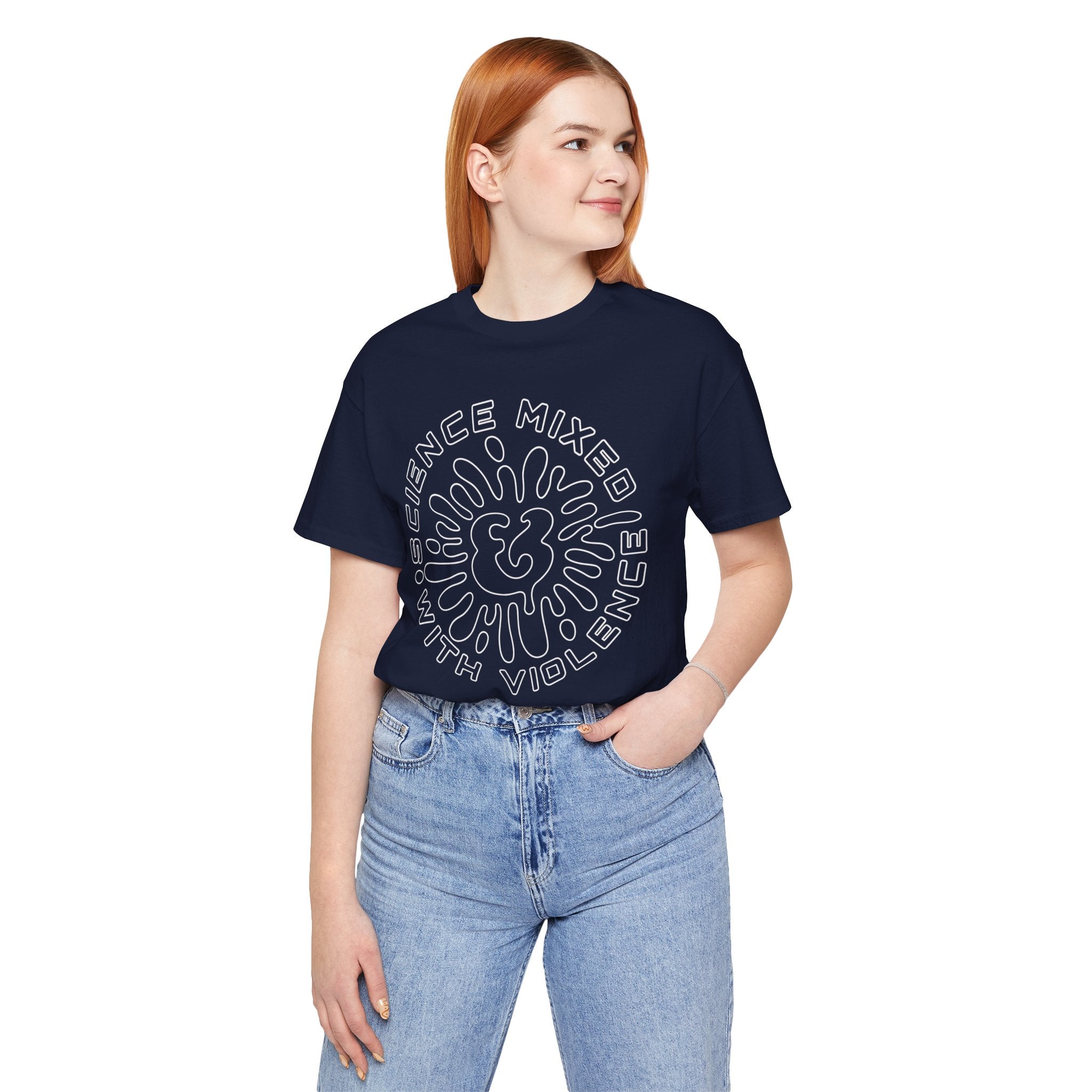 Science & Violence Graphic Tee — Retro Psychedelic Badge T‑Shirt