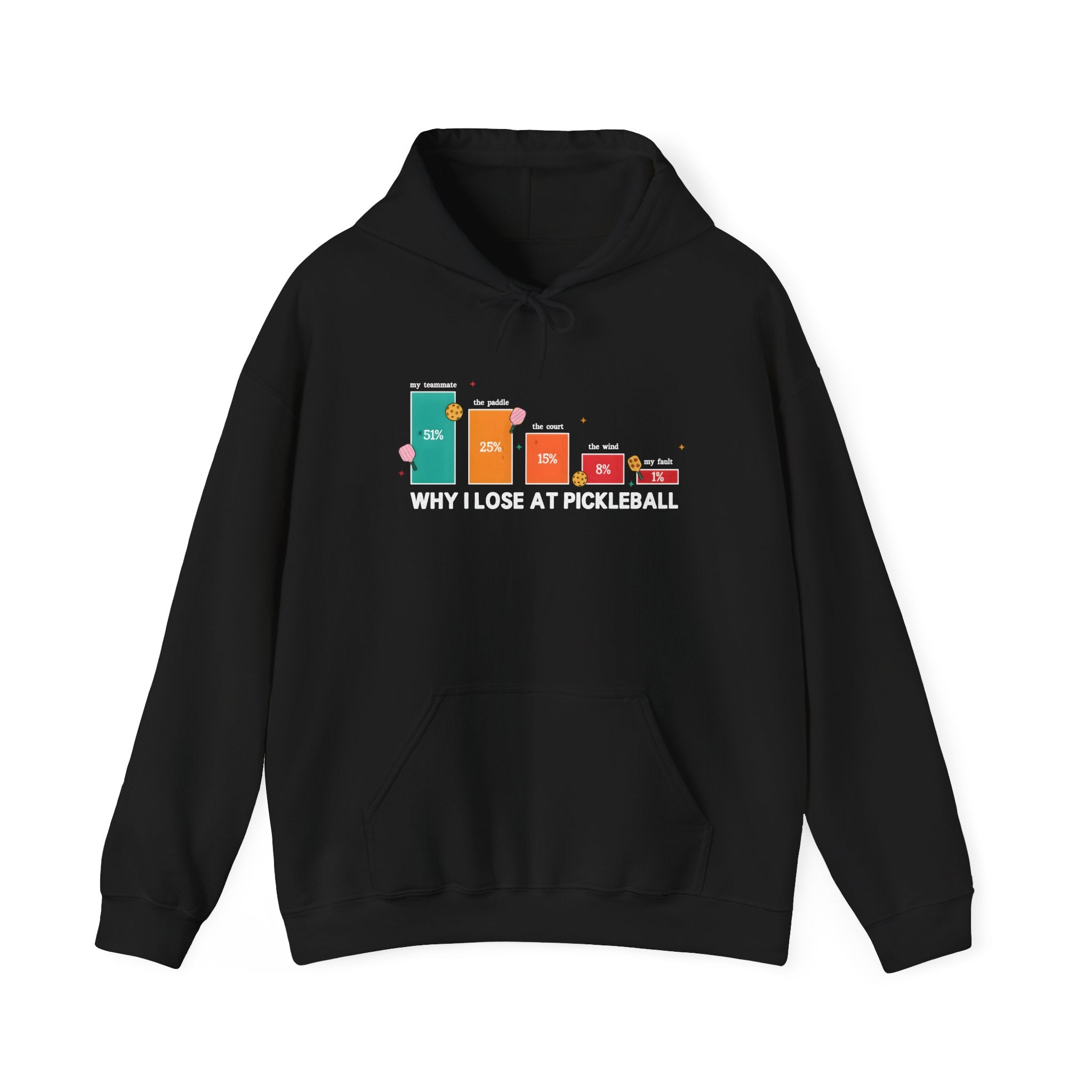 Pickleball Humor Hoodie – "Why I Lose at Pickleball" Bar Chart Graphic