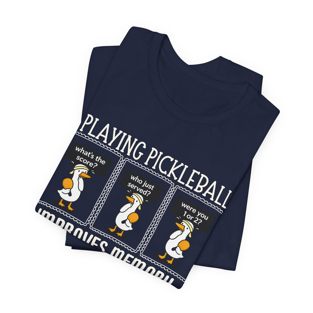 Pickleball Tee — "Playing Pickleball Improves Memory" Funny Penguin Graphic Shirt