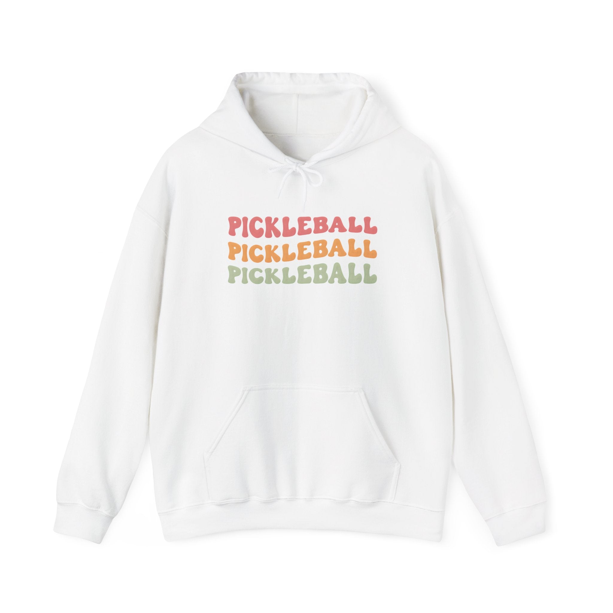 Pickleball Retro Text Hoodie — Repeated Pastel 'PICKLEBALL' Design