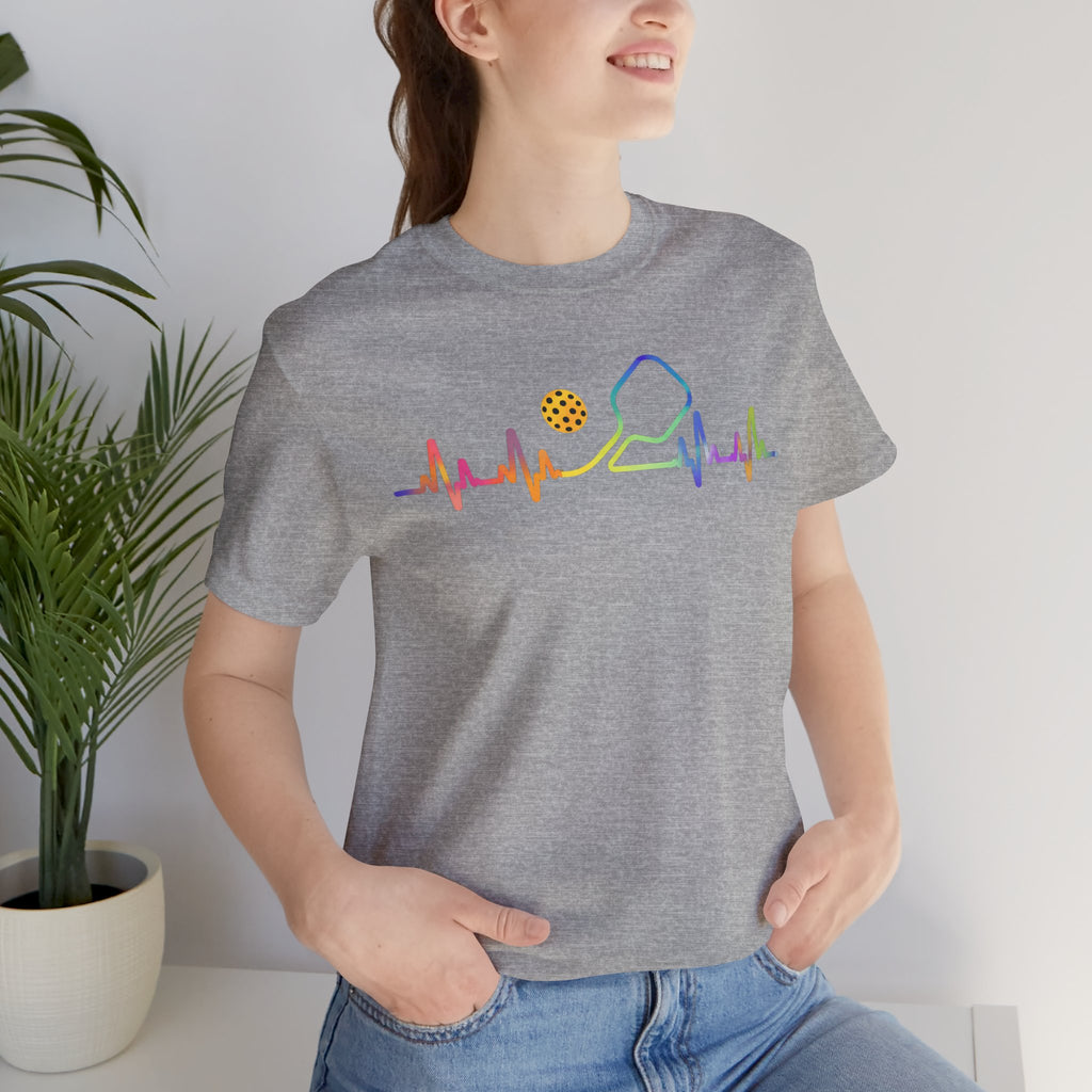 Ping Pong Heartbeat T-Shirt — Rainbow Table Tennis Paddle & Ball Tee