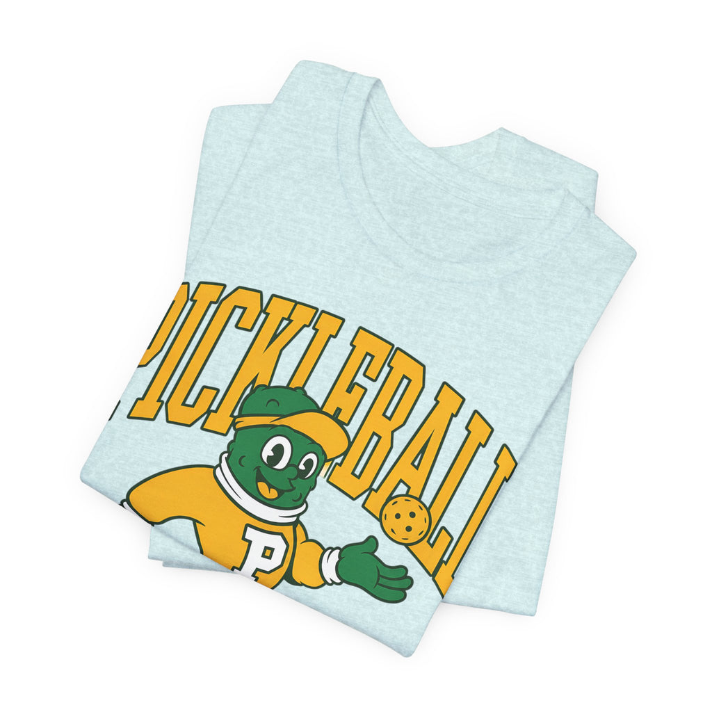 Pickleball Mascot T‑Shirt – Vintage Green & Gold “PICKLEBALL” Graphic (Est. 1965)