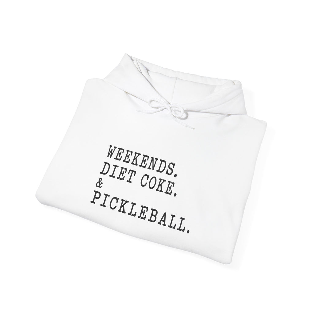 Pickleball Hoodie - "Weekends. Diet Coke. & Pickleball." Cozy White Pullover