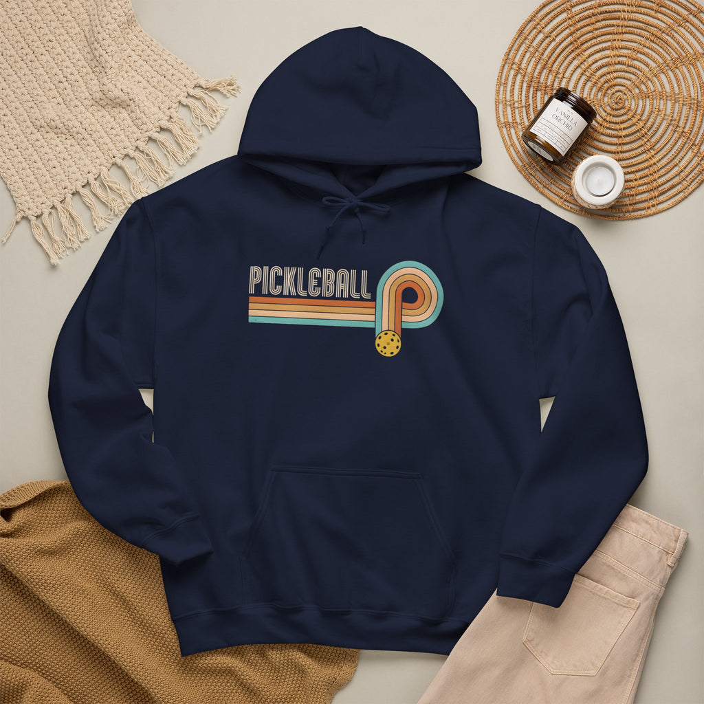 Retro Pickleball Hoodie – Vintage Stripes & Paddle Logo