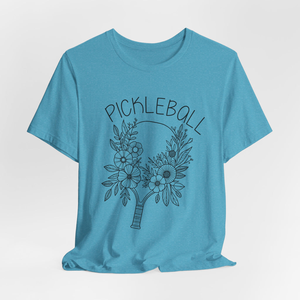 Pickleball Floral Tee — Women's/Unisex Pickleball Shirt with Hand-Drawn Paddle & Flowers