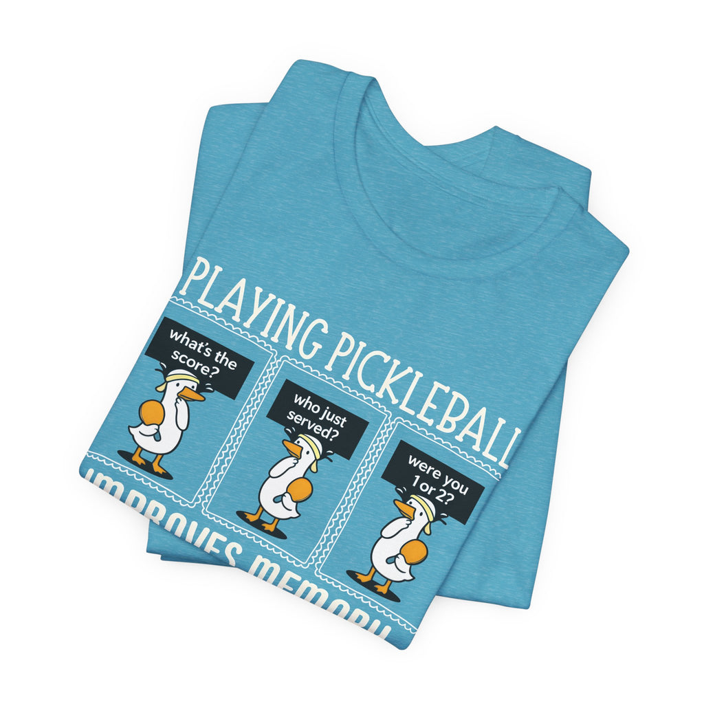 Pickleball Tee — "Playing Pickleball Improves Memory" Funny Penguin Graphic Shirt