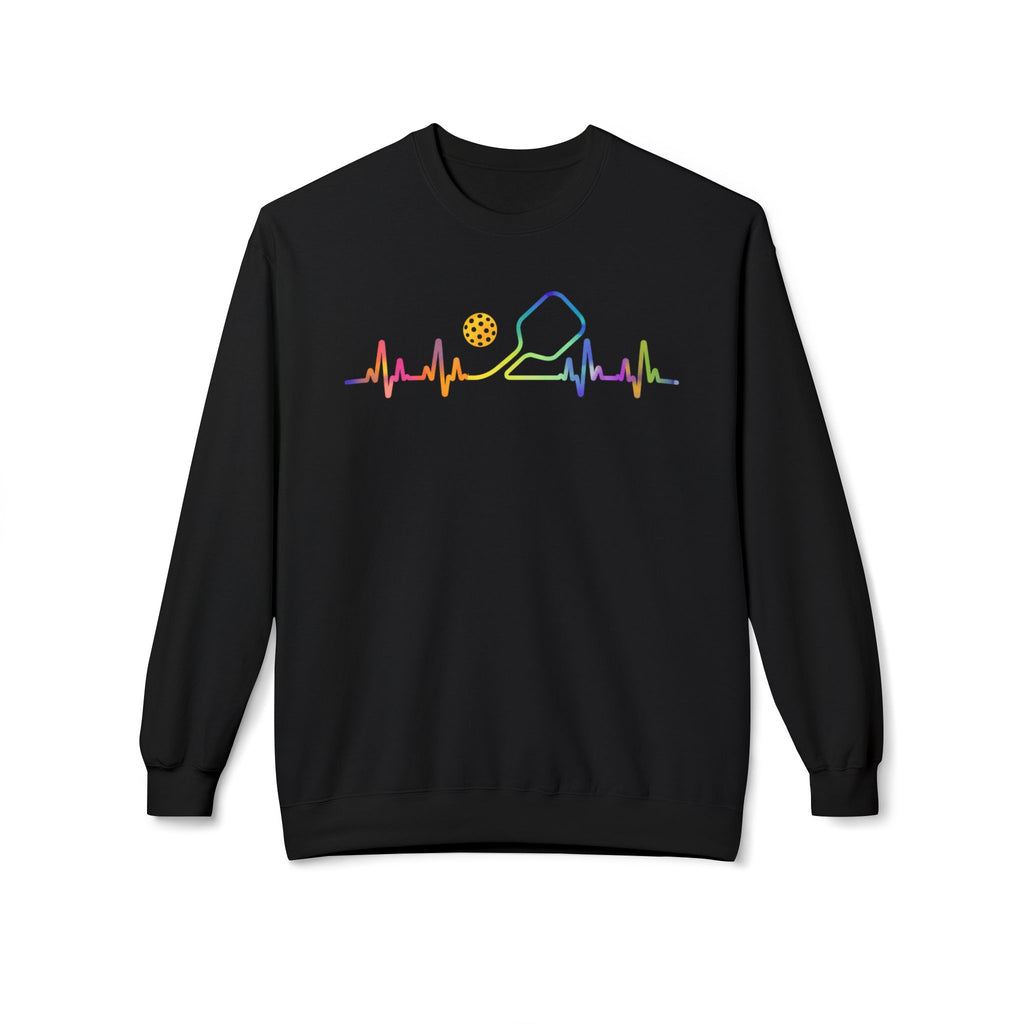 Pickleball Heartbeat Crewneck Sweatshirt — Rainbow Paddle & Ball Design
