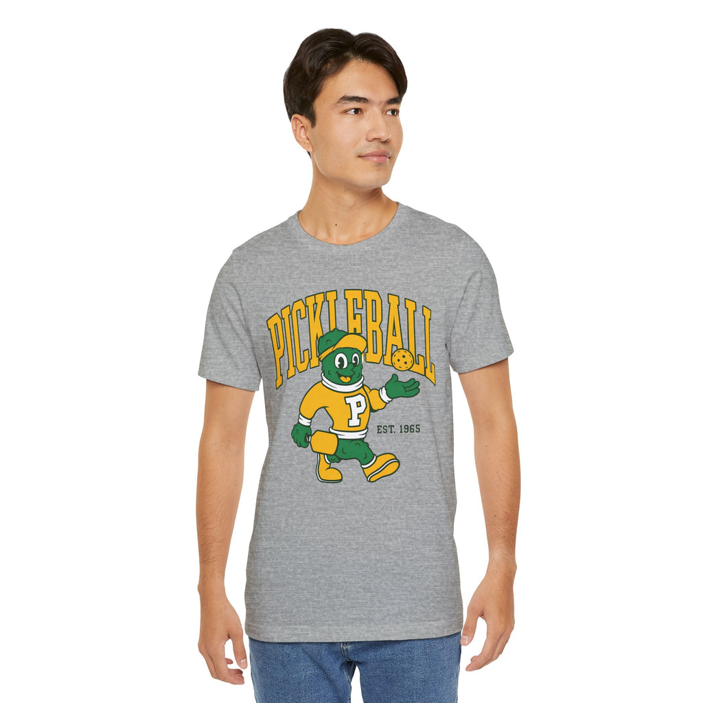Pickleball Mascot T‑Shirt – Vintage Green & Gold “PICKLEBALL” Graphic (Est. 1965)