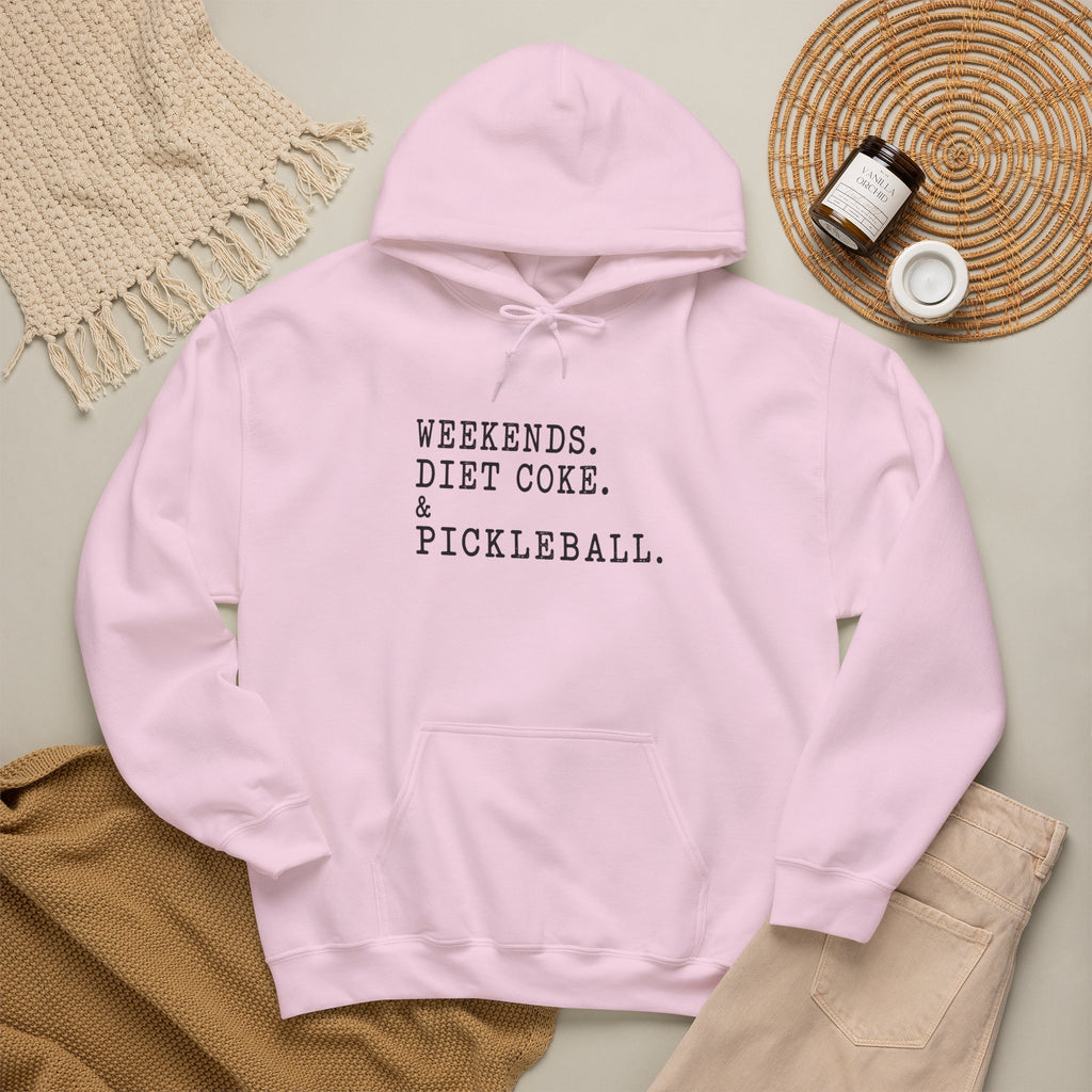 Pickleball Hoodie - "Weekends. Diet Coke. & Pickleball." Cozy White Pullover