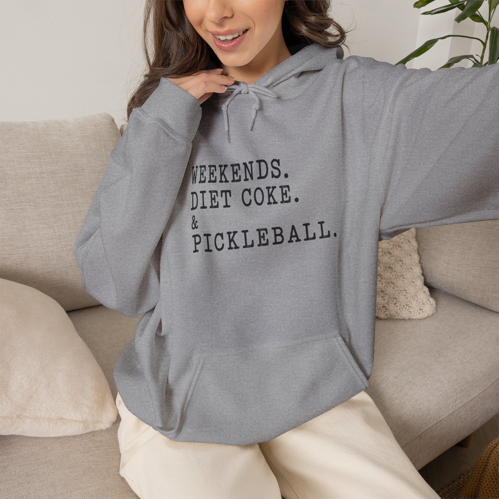 Pickleball Hoodie - "Weekends. Diet Coke. & Pickleball." Cozy White Pullover