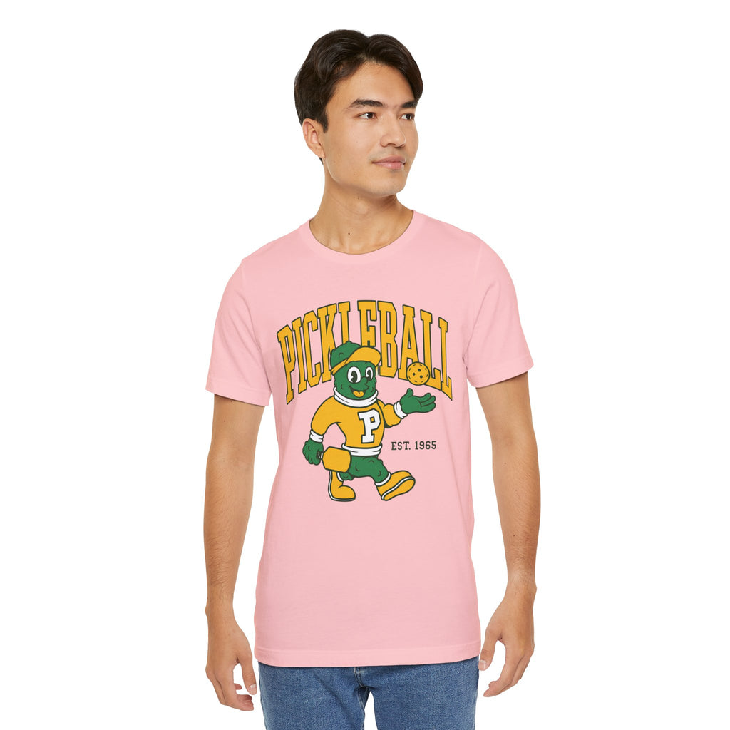 Pickleball Mascot T‑Shirt – Vintage Green & Gold “PICKLEBALL” Graphic (Est. 1965)