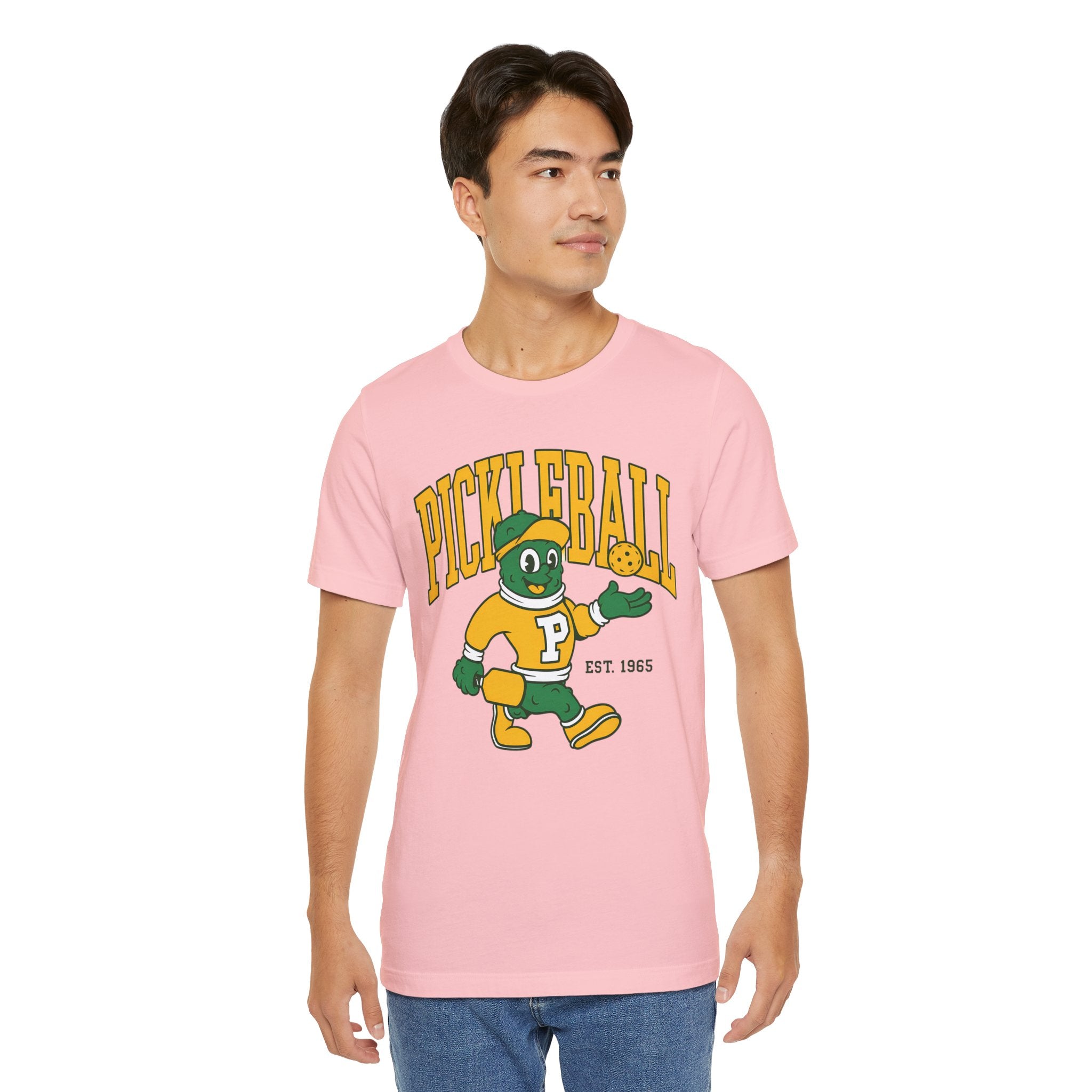 Pickleball Mascot T‑Shirt – Vintage Green & Gold “PICKLEBALL” Graphic (Est. 1965)