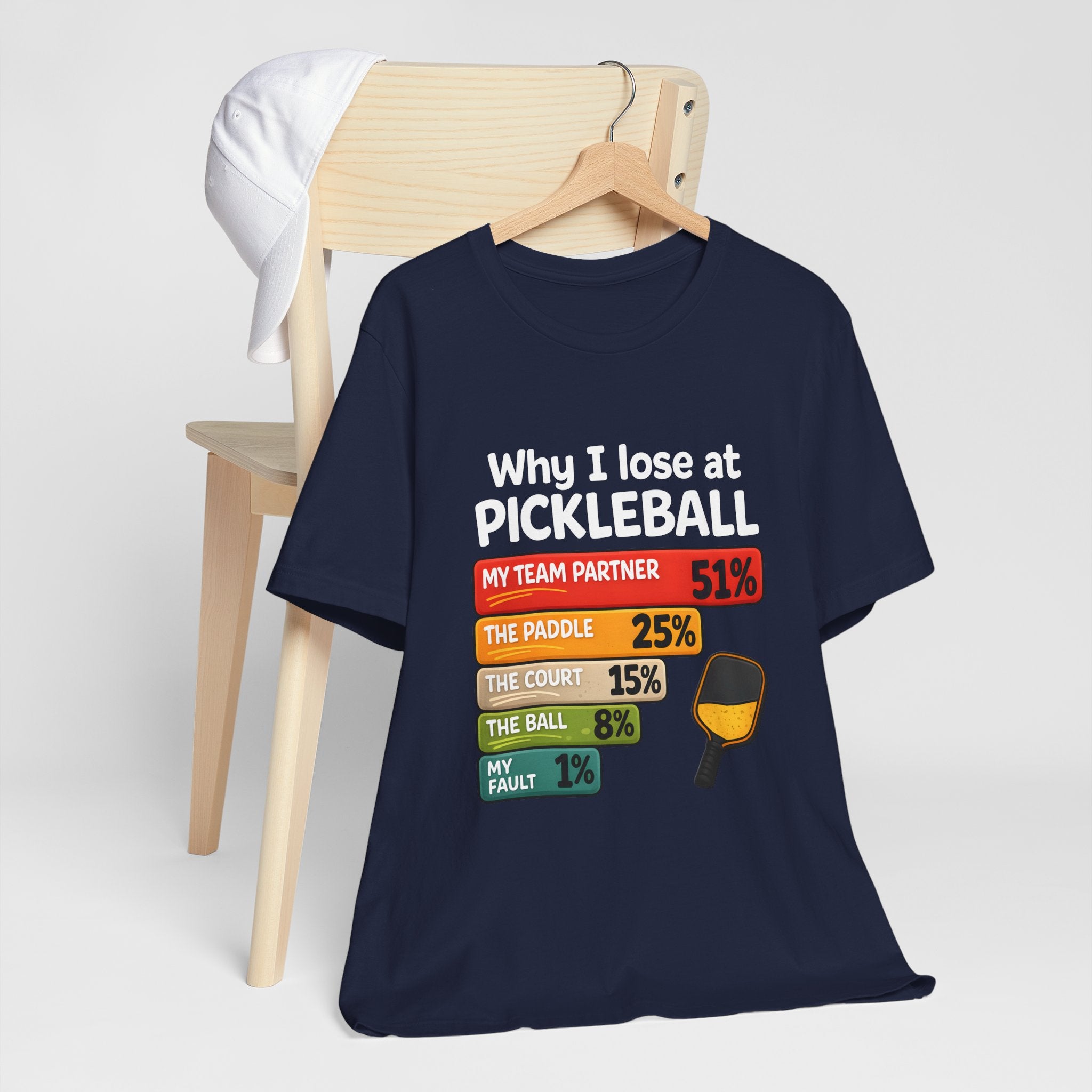 Pickleball Funny Tee — "Why I Lose at Pickleball" Pie Chart Shirt