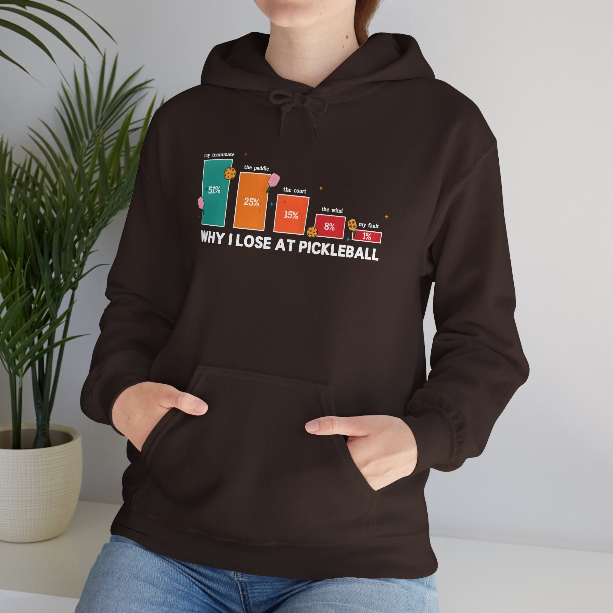 Pickleball Humor Hoodie – "Why I Lose at Pickleball" Bar Chart Graphic