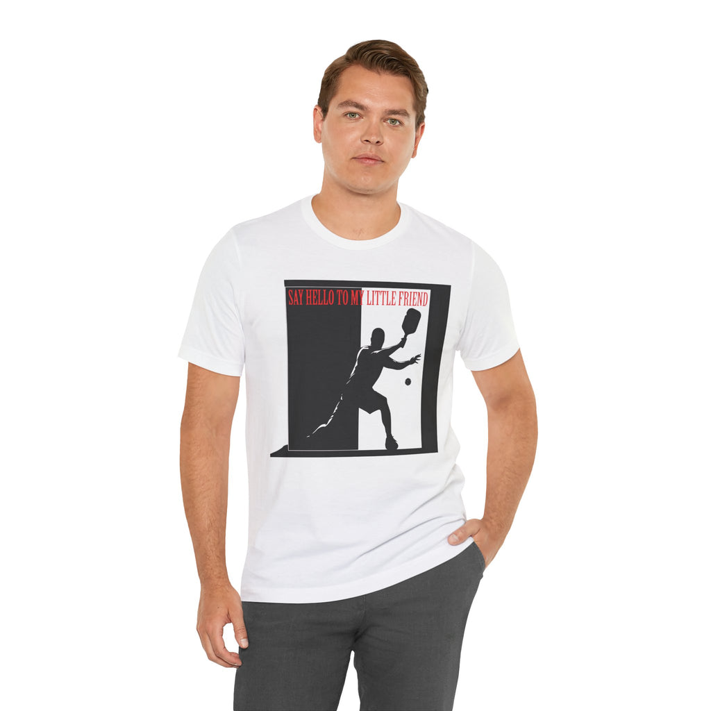 Tennis Tee — "Say Hello to My Little Friend" Retro Silhouette Shirt