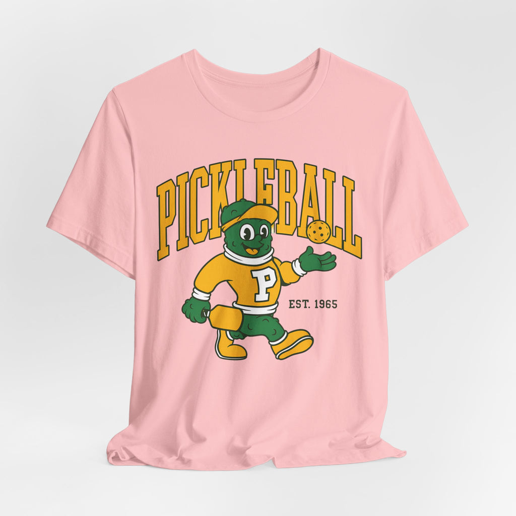 Pickleball Mascot T‑Shirt – Vintage Green & Gold “PICKLEBALL” Graphic (Est. 1965)