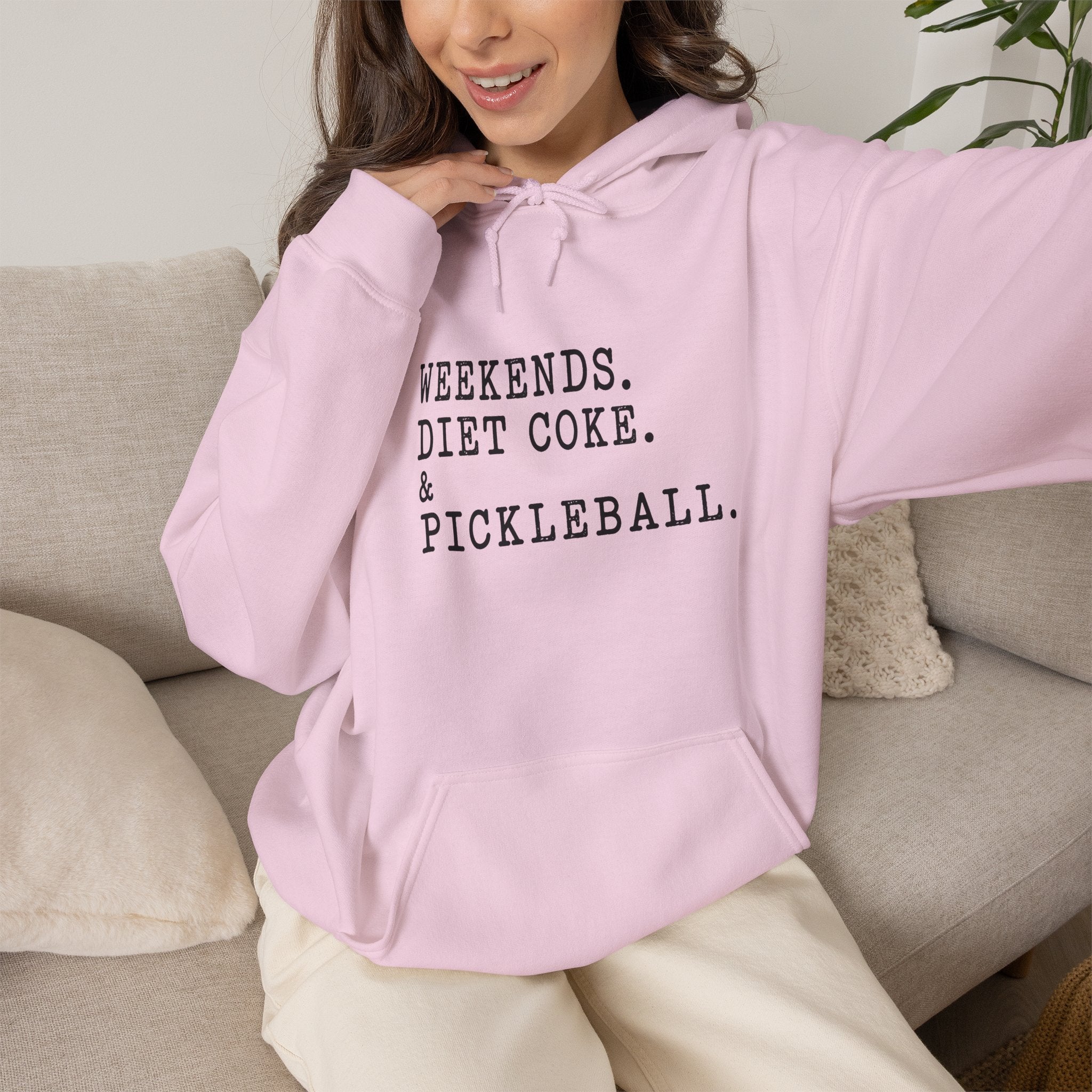 Pickleball Hoodie - "Weekends. Diet Coke. & Pickleball." Cozy White Pullover