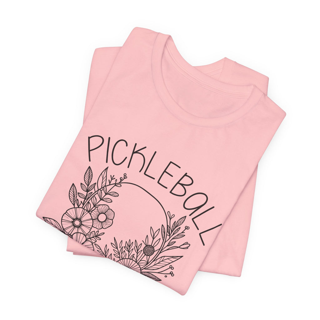 Pickleball Floral Tee — Women's/Unisex Pickleball Shirt with Hand-Drawn Paddle & Flowers