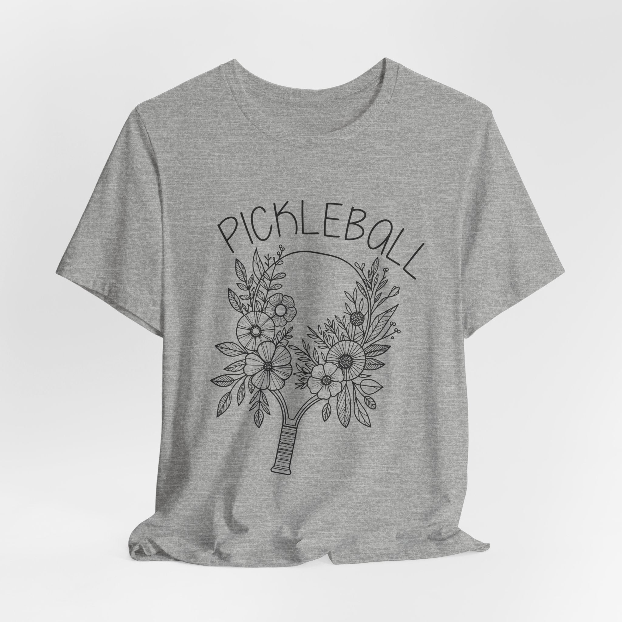 Pickleball Floral Tee — Women's/Unisex Pickleball Shirt with Hand-Drawn Paddle & Flowers