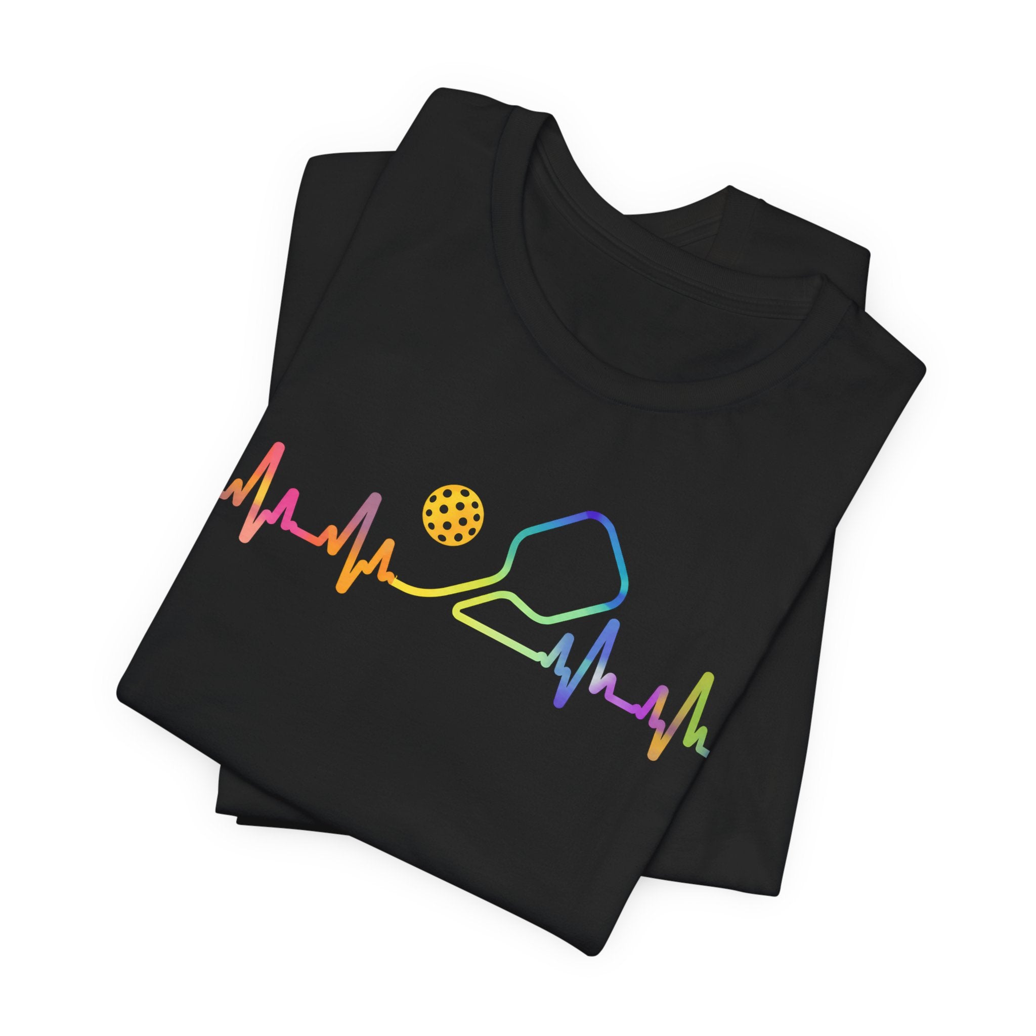 Ping Pong Heartbeat T-Shirt — Rainbow Table Tennis Paddle & Ball Tee