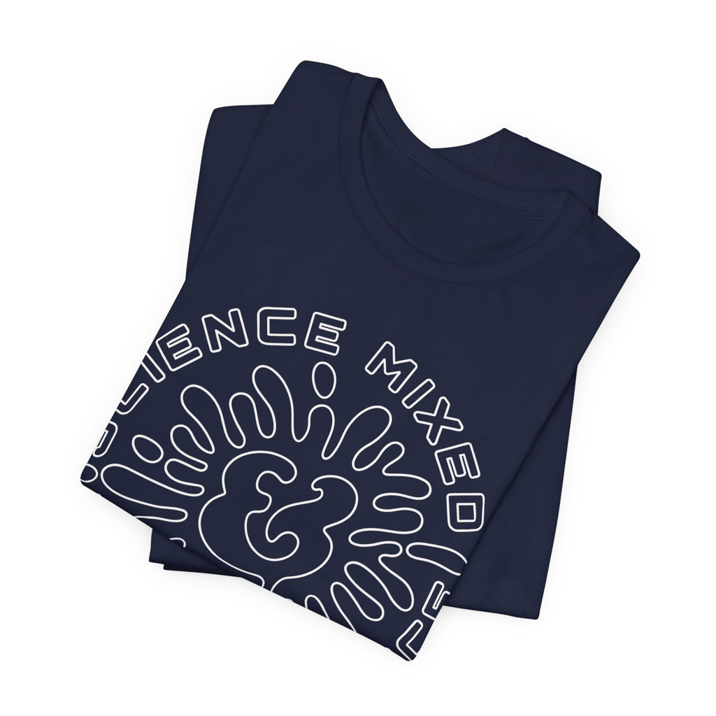 Science & Violence Graphic Tee — Retro Psychedelic Badge T‑Shirt