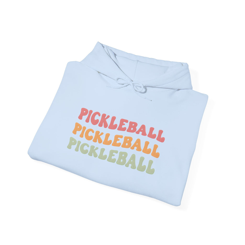 Pickleball Retro Text Hoodie — Repeated Pastel 'PICKLEBALL' Design