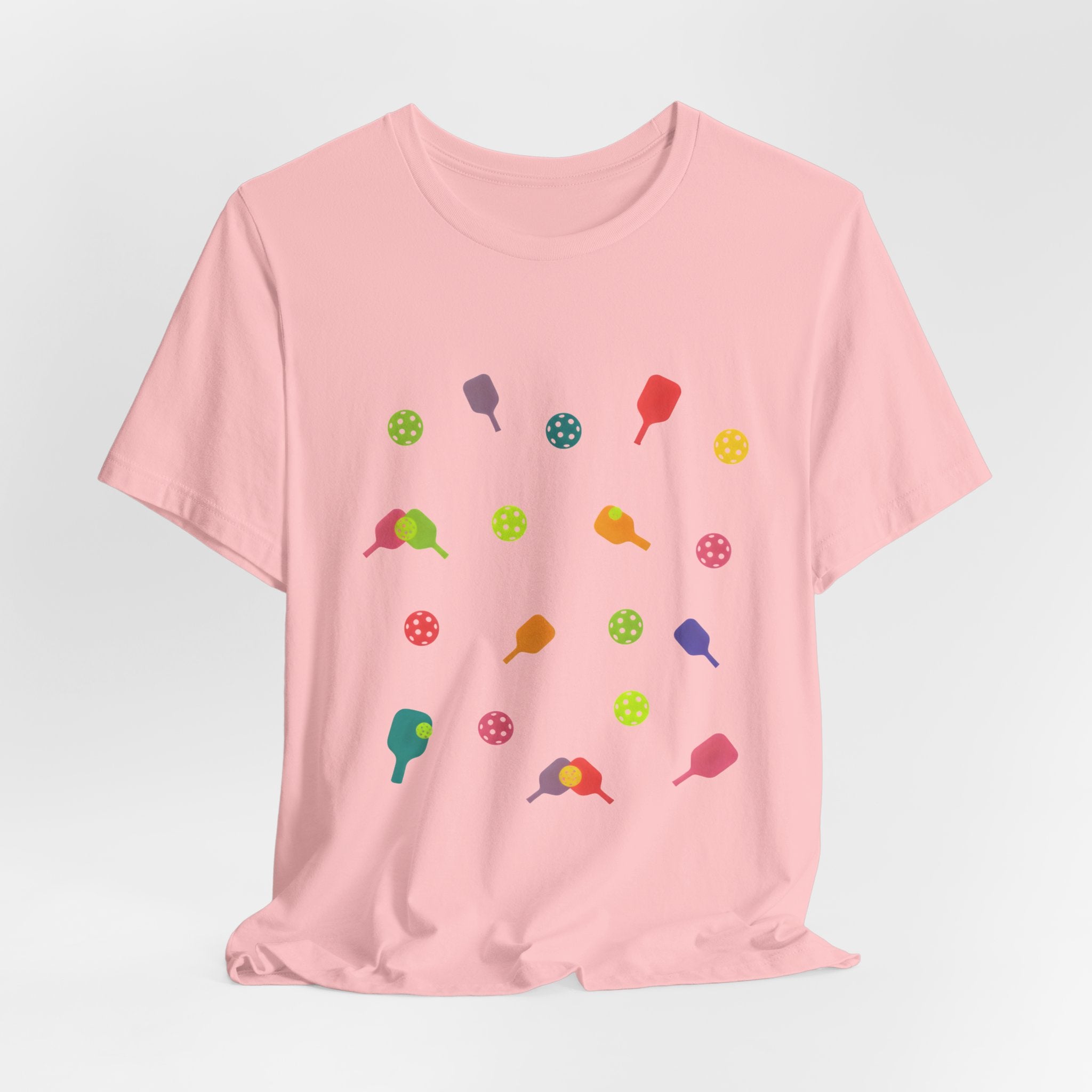 Pickleball Pattern Tee — Colorful Paddle & Ball Graphic T-Shirt