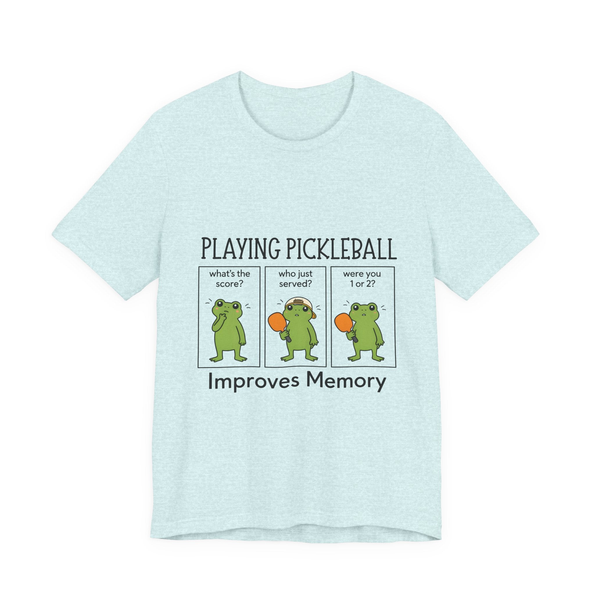Pickleball T‑Shirt – Funny Frog Comic 'Playing Pickleball Improves Memory'